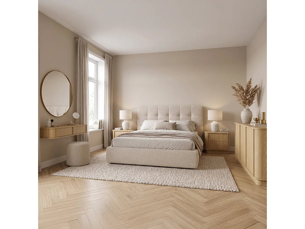 Console Japandi murale 1 tiroir push to open effet bois naturel 108 x 17 cm - Halina