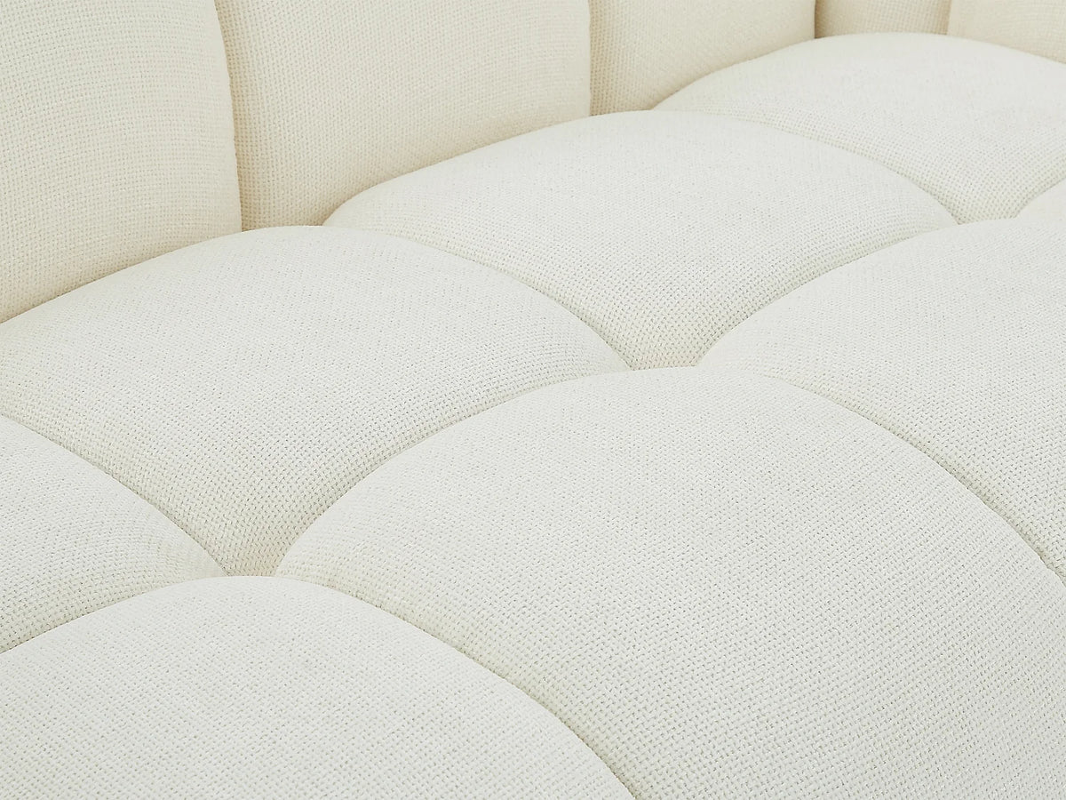 Fauteuil Japandi matelassé en tissu texturé blanc cassé - Kimaca