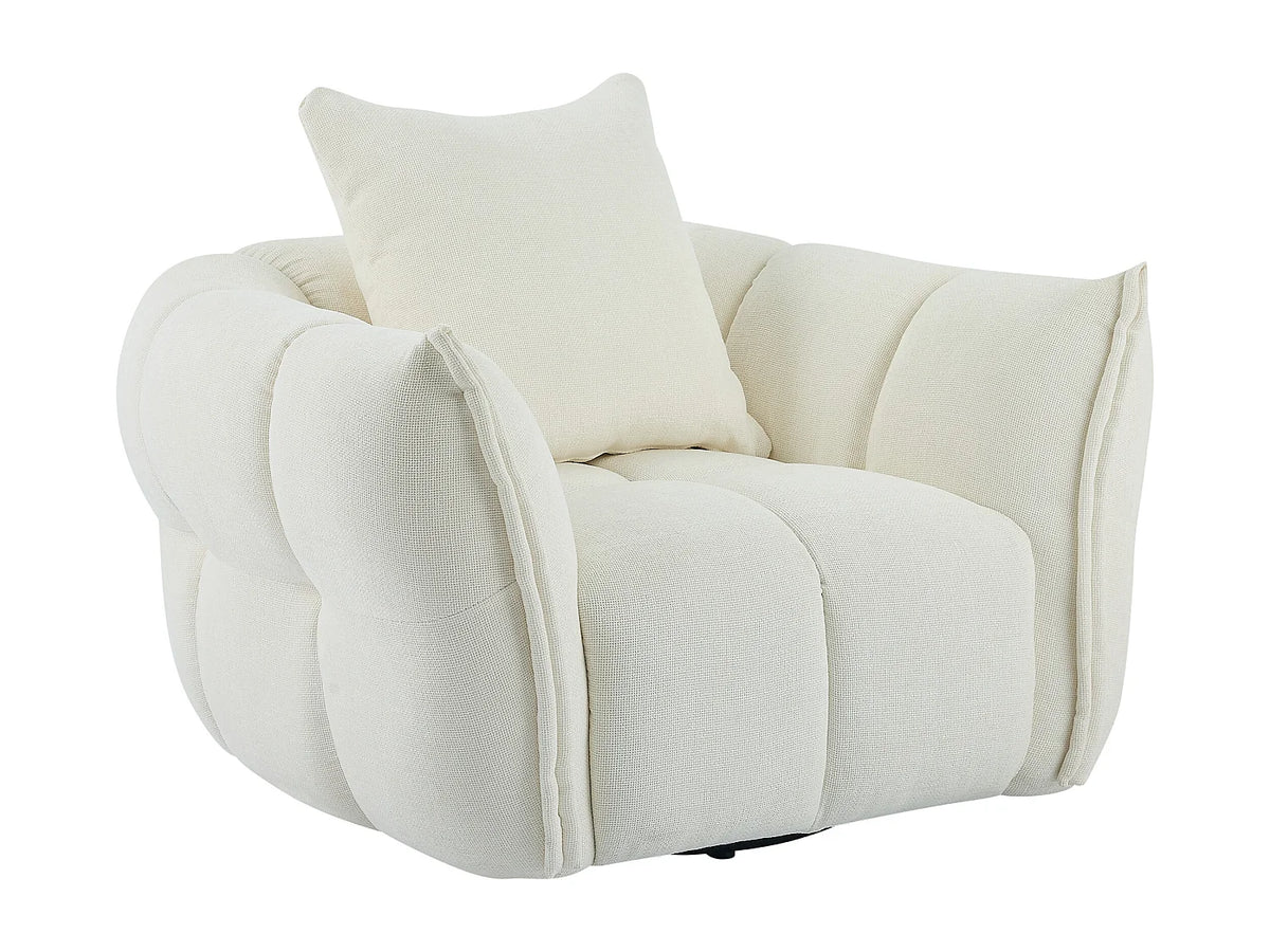 Fauteuil Japandi matelassé en tissu texturé blanc cassé - Kimaca