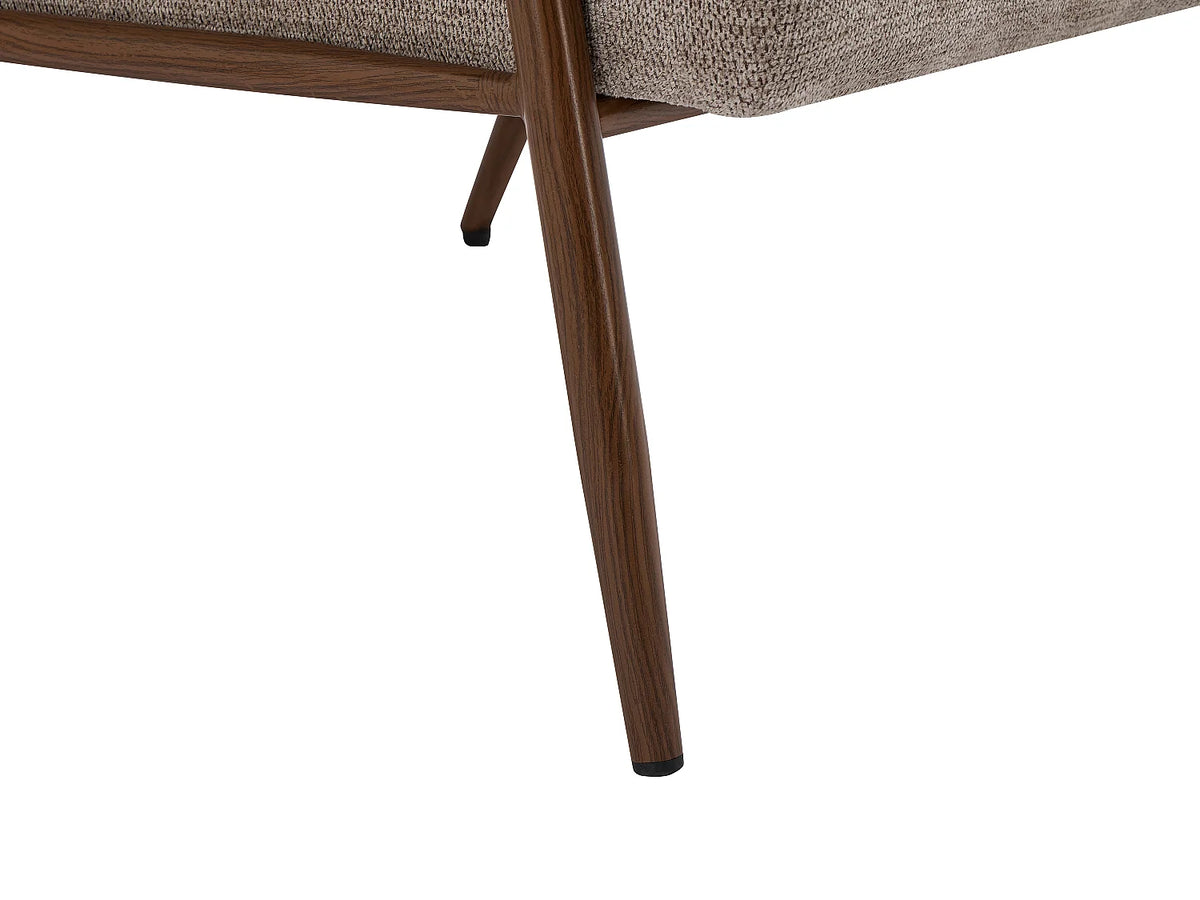 Fauteuil Japandi en tissu texturé taupe avec pieds effet bois - Mirosia