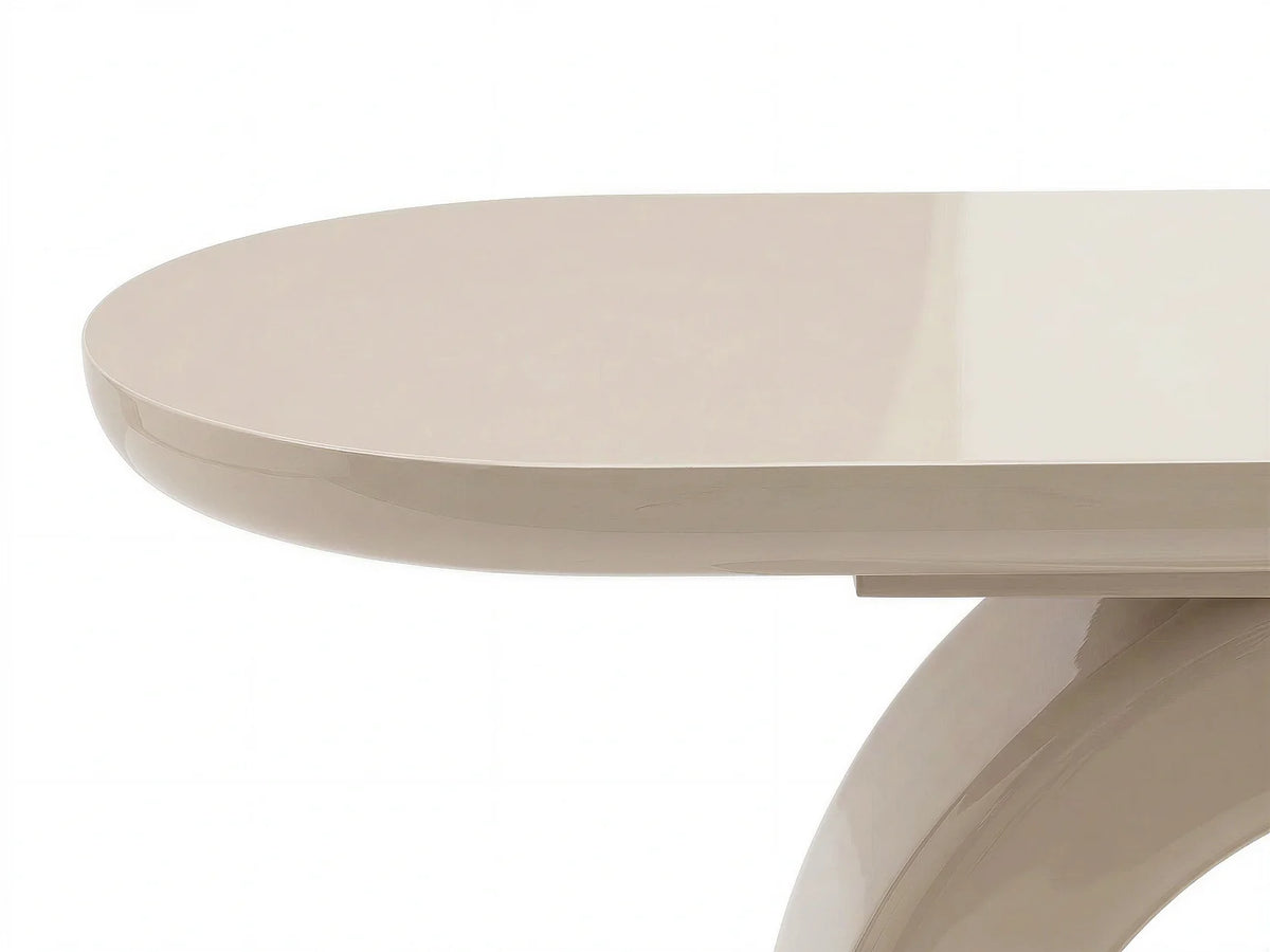 Console Japandi ovale à piètement arche en MDF laqué beige 120 x 80 cm - Tuzaka