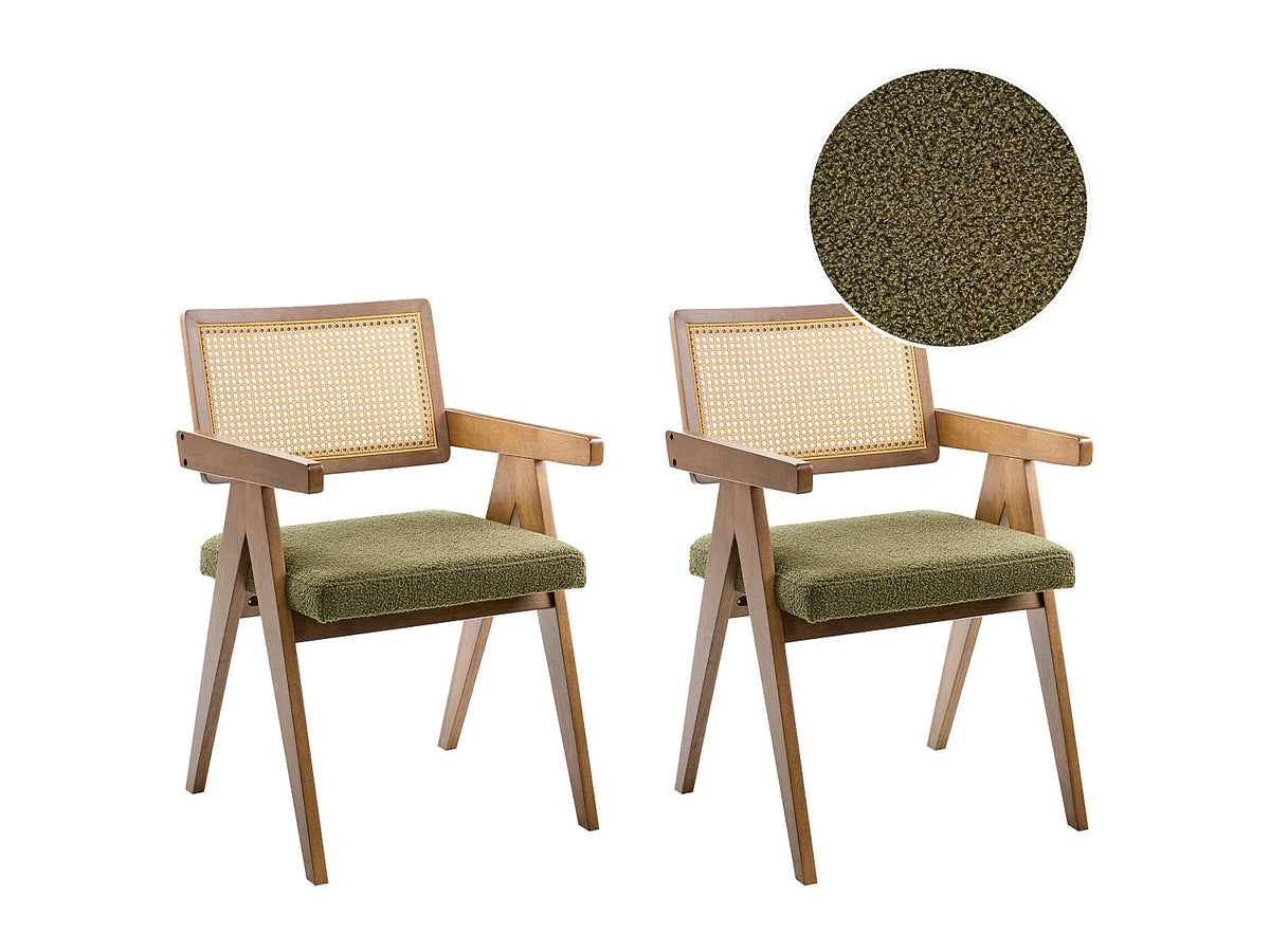 Lot de 2 chaises Japandi en bois marron foncé et tissu vert - Ava