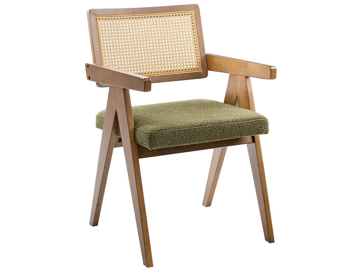 Lot de 2 chaises Japandi en bois marron foncé et tissu vert - Ava