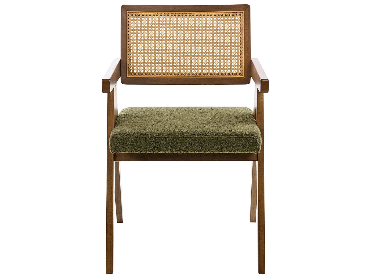 Lot de 2 chaises Japandi en bois marron foncé et tissu vert - Ava