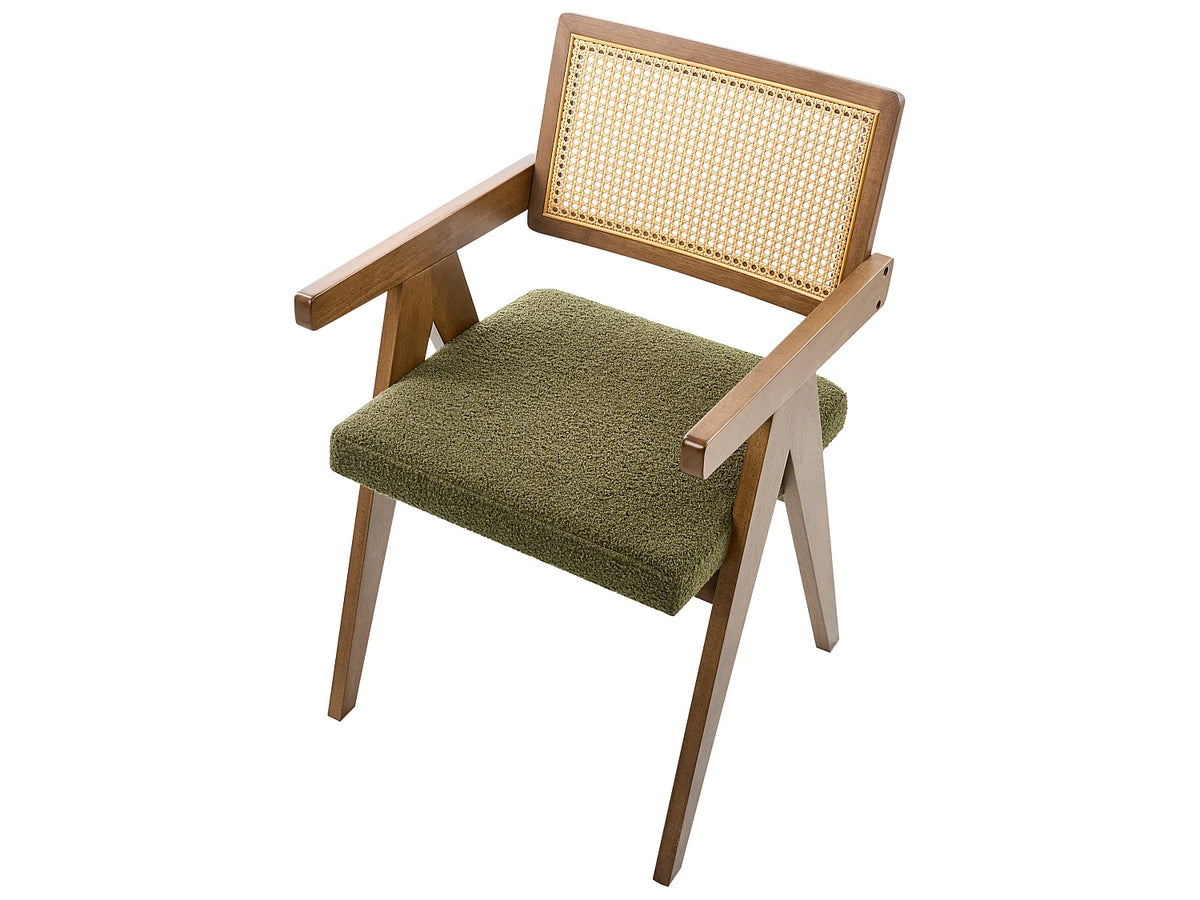 Lot de 2 chaises Japandi en bois marron foncé et tissu vert - Ava