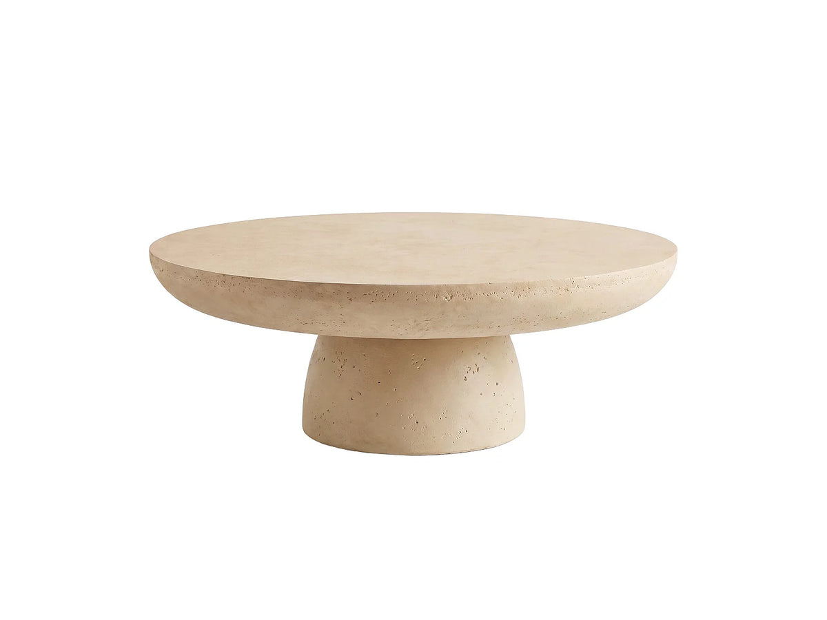Table basse Japandi ronde en fibre d'argile effet béton beige Ø 90 cm - Paros