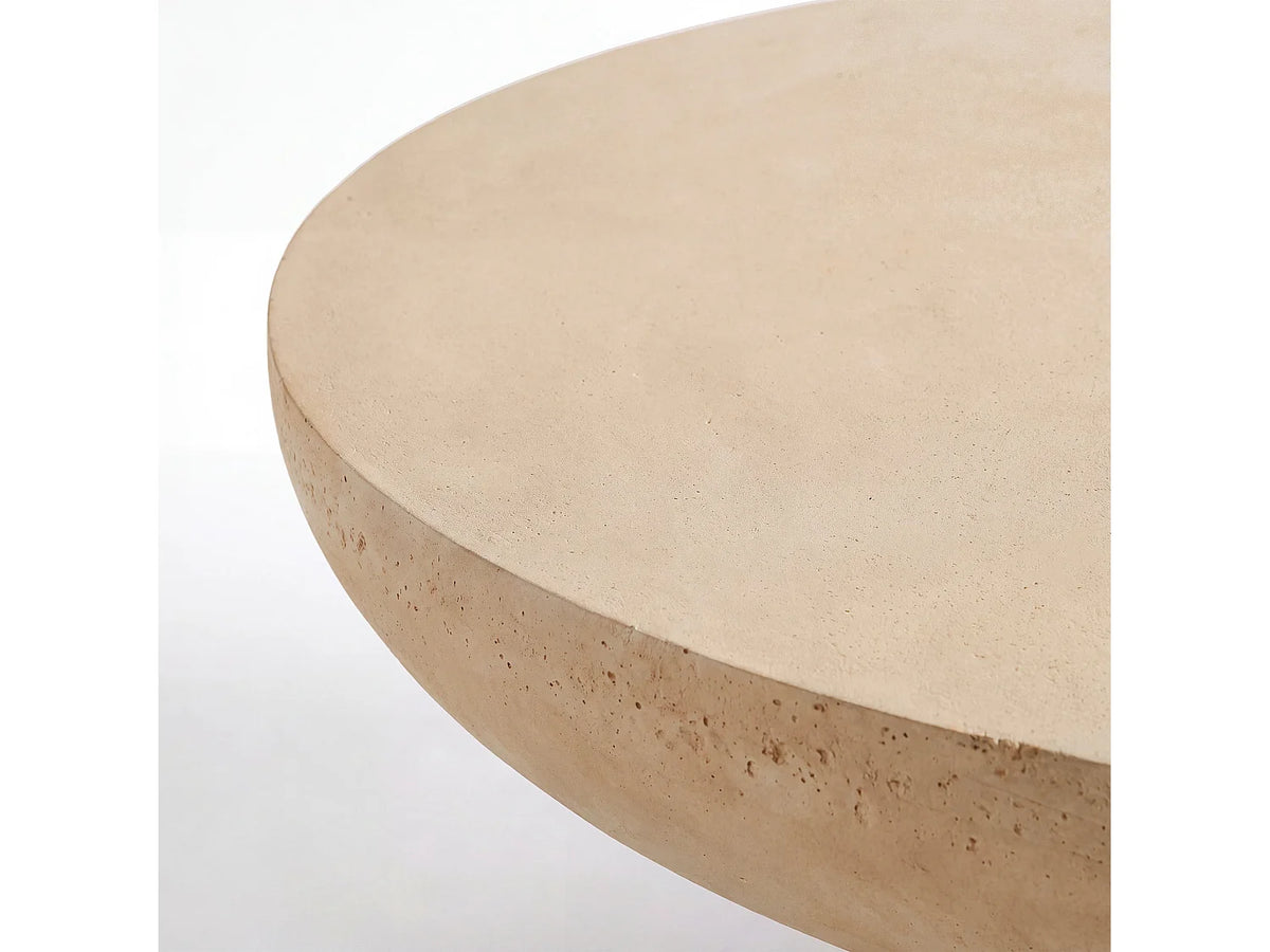 Table basse Japandi ronde en fibre d'argile effet béton beige Ø 90 cm - Paros
