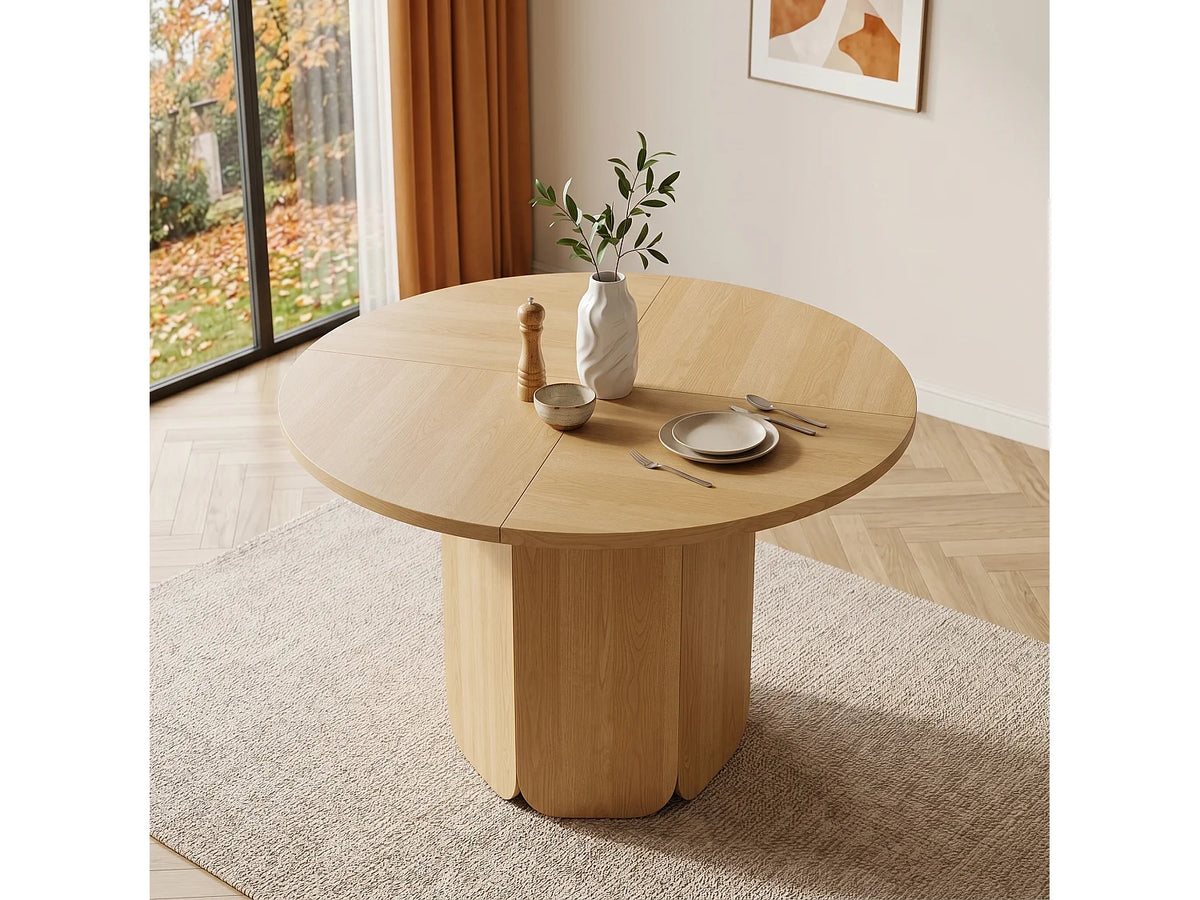 Table à manger ronde Japandi 4 à 6 personnes en MDF chêne naturel clair Ø 120 cm