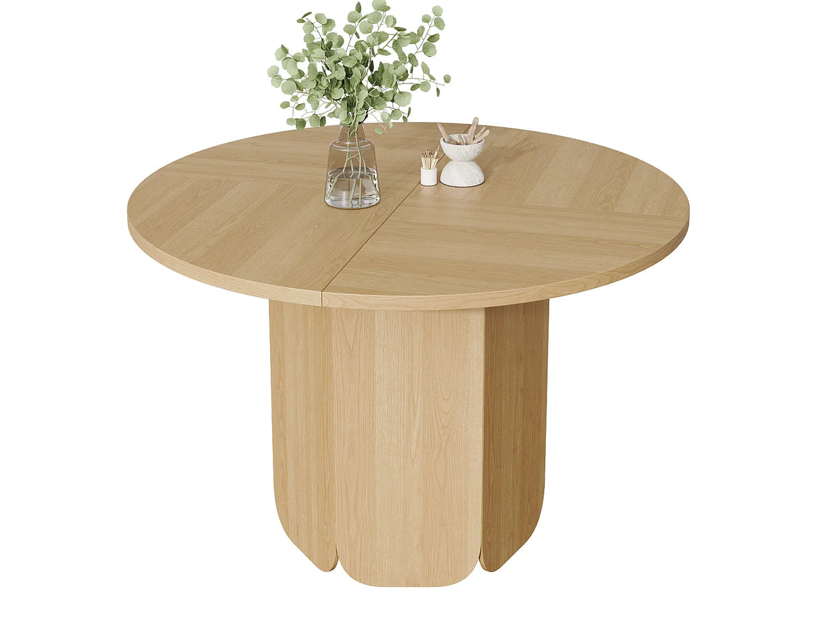 Table à manger ronde Japandi 4 à 6 personnes en MDF chêne naturel clair Ø 120 cm