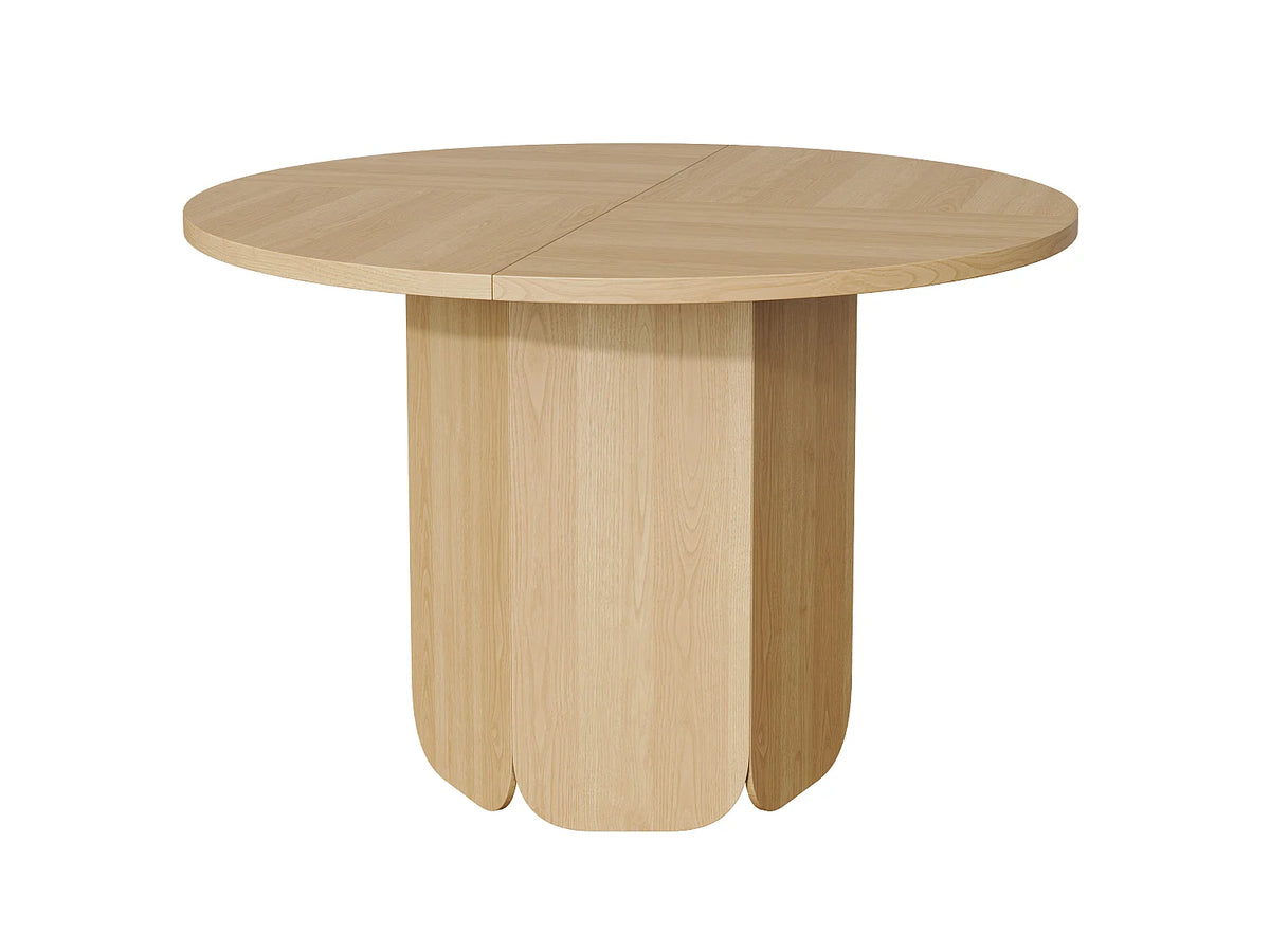 Table à manger ronde Japandi 4 à 6 personnes en MDF chêne naturel clair Ø 120 cm