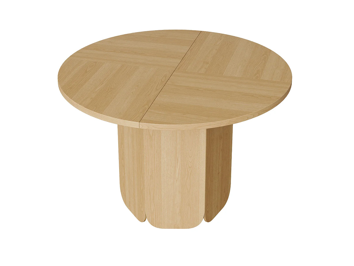 Table à manger ronde Japandi 4 à 6 personnes en MDF chêne naturel clair Ø 120 cm