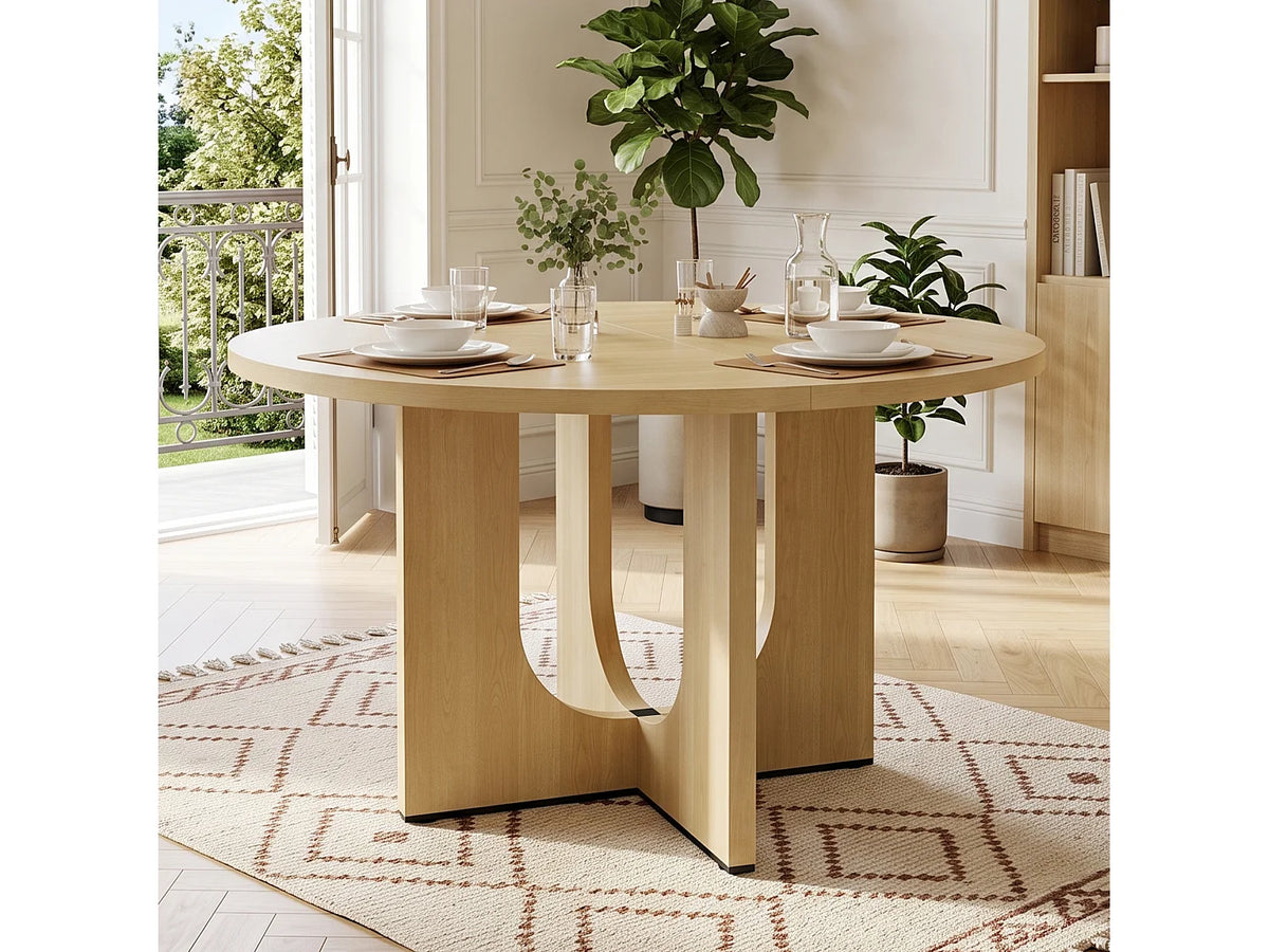 Table à manger ronde Japandi 4 à 6 personnes en MDF chêne Ø 120 cm