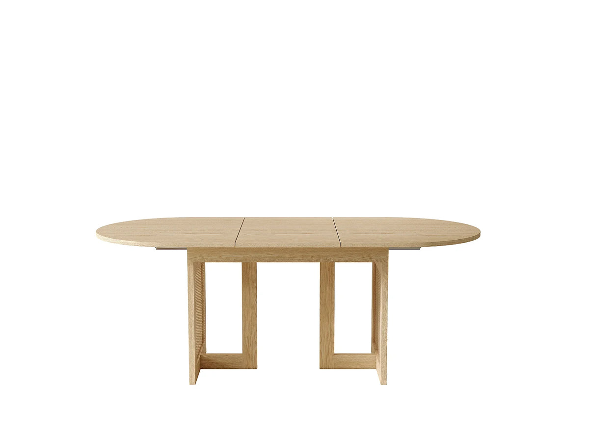 Table à manger ovale Japandi extensible 6 à 8 personnes en MDF chêne et effet rotin 150 x 90 cm