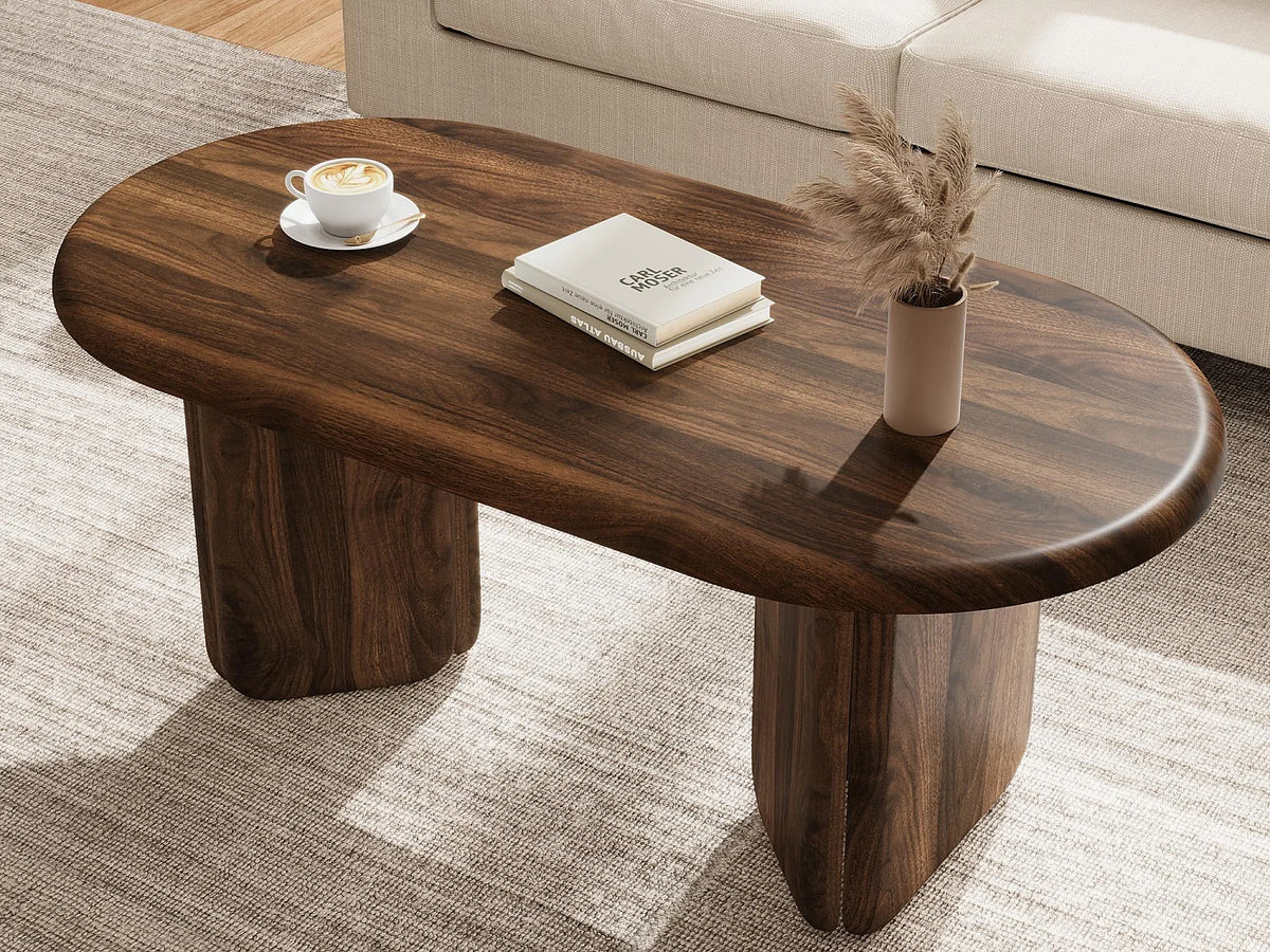 Table basse Japandi ovale en MDF marron 99 x 50 cm