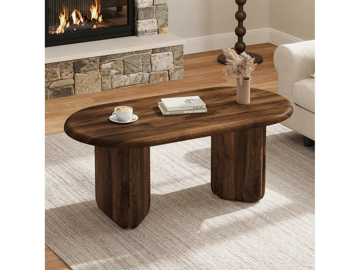 Table basse Japandi ovale en MDF marron 99 x 50 cm