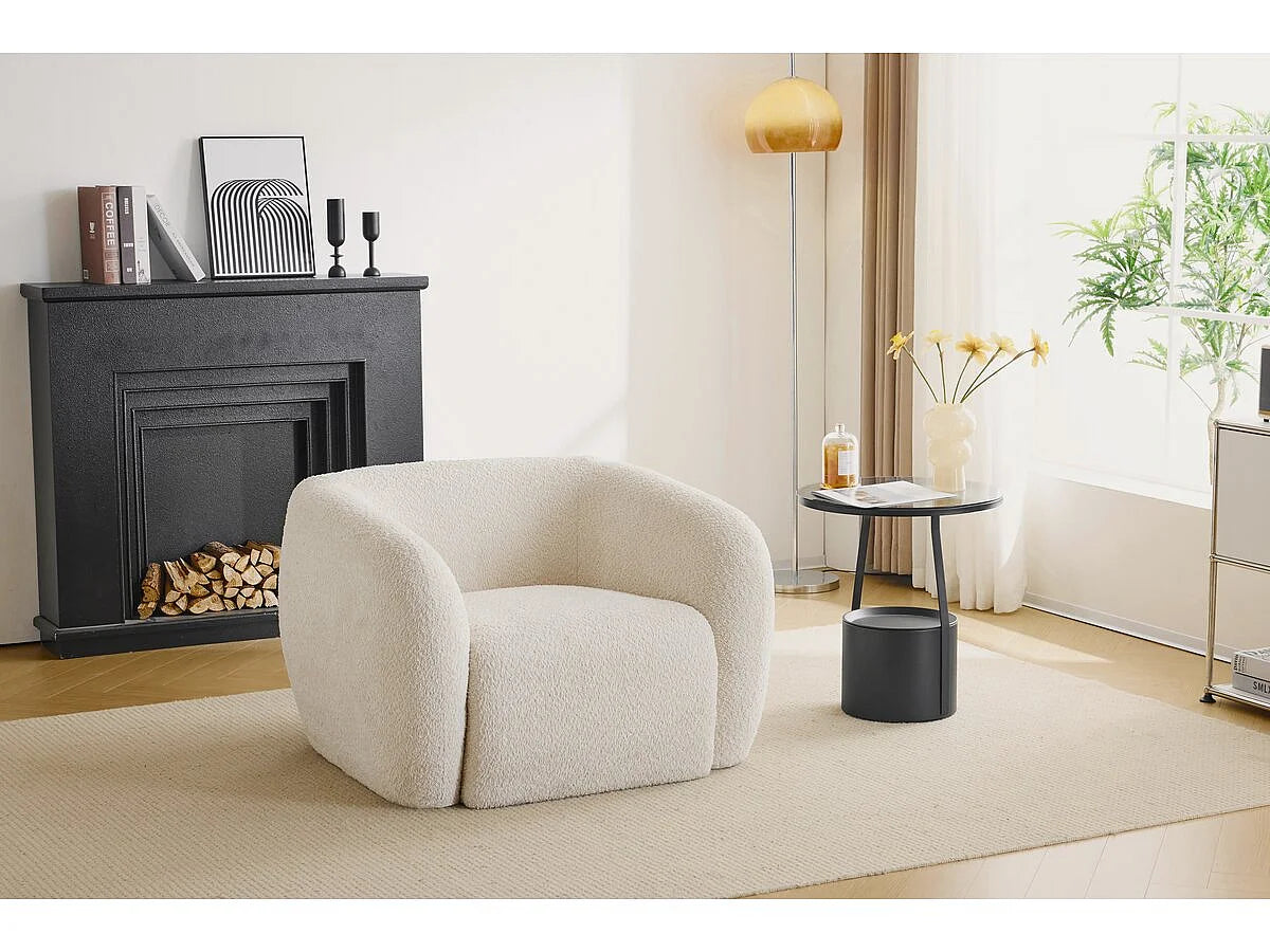 Fauteuil Japandi crapaud en tissu bouclette blanc - Washington
