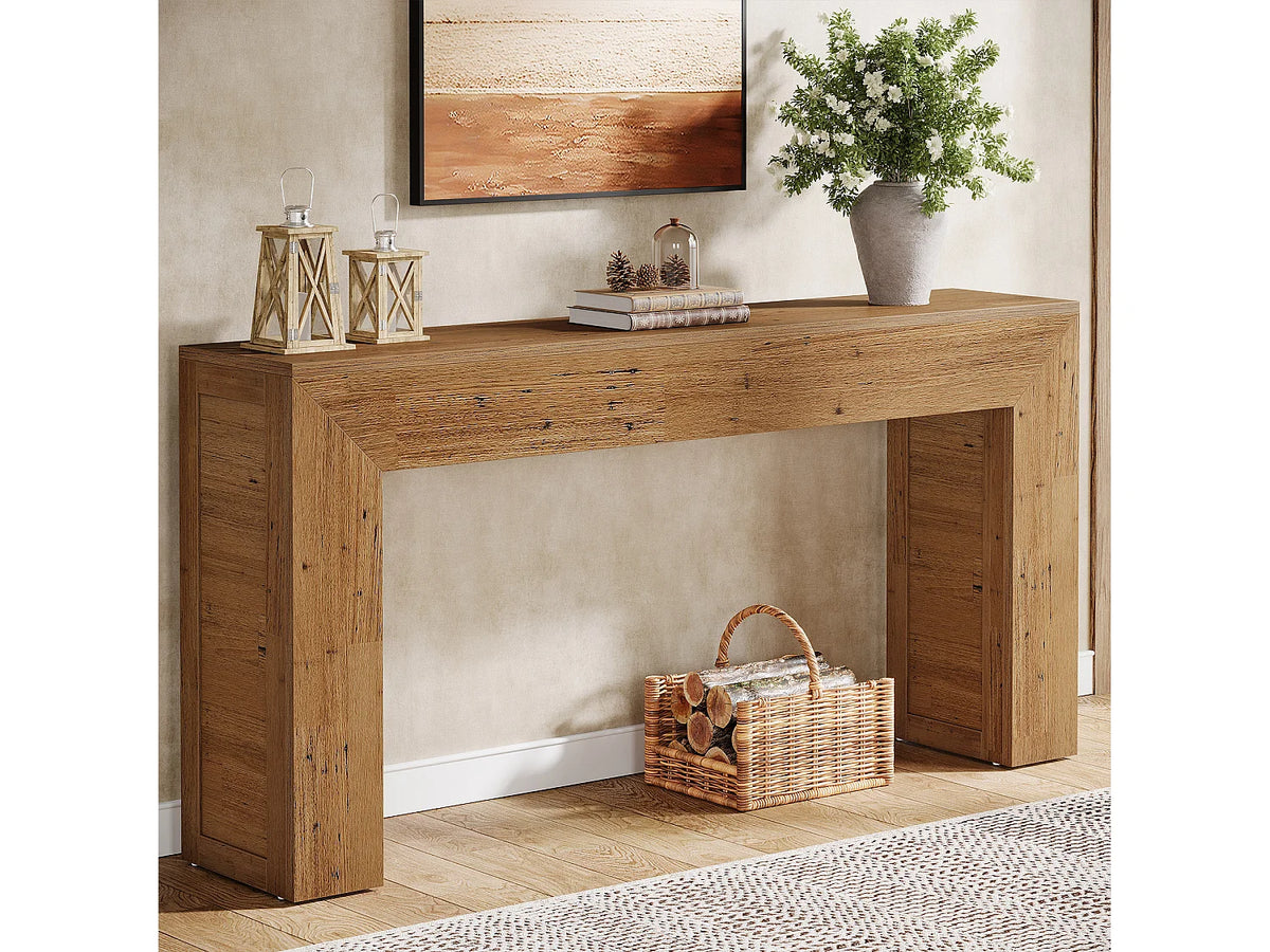 Console Japandi longue en MDF finition bois patiné marron 160 x 80 cm