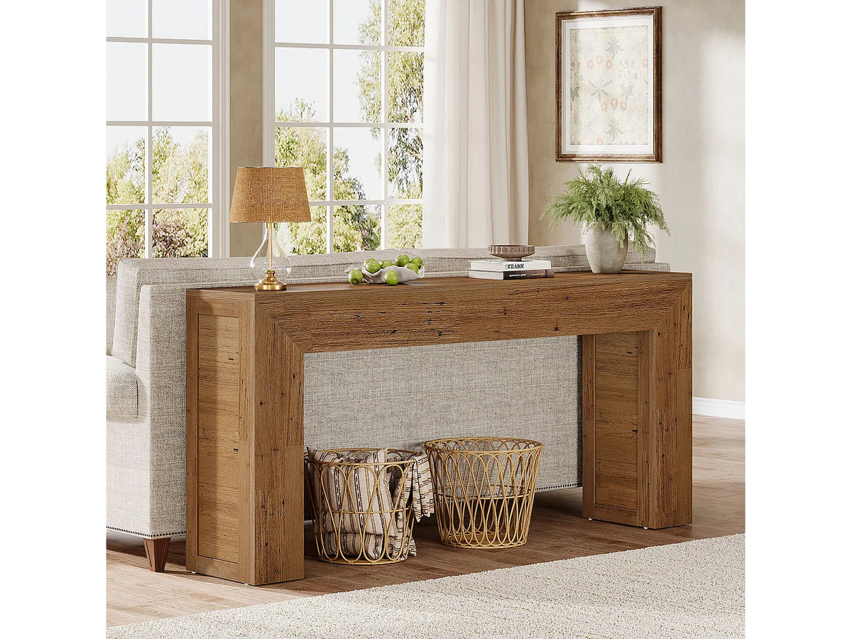 Console Japandi longue en MDF finition bois patiné marron 160 x 80 cm
