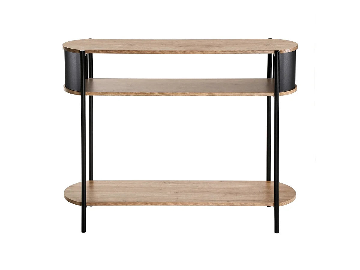 Console Japandi 3 niveaux effet chêne clair et métal noir 100 x 80 cm - Eklo