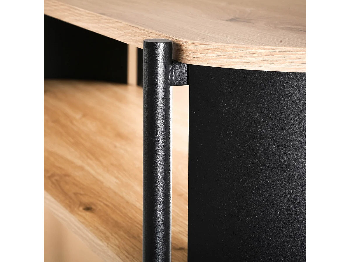 Console Japandi 3 niveaux effet chêne clair et métal noir 100 x 80 cm - Eklo