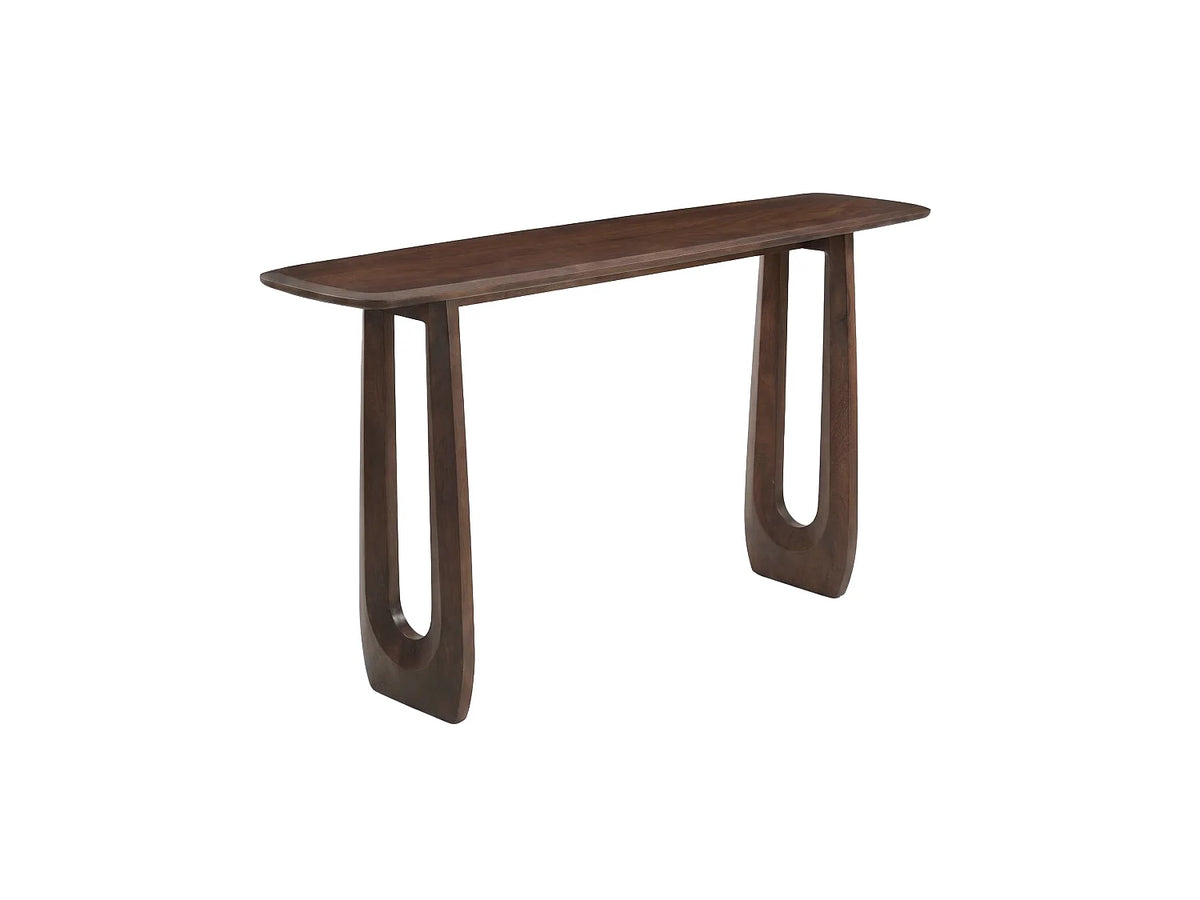 Console Japandi pieds arches en bois de manguier massif marron foncé 150 x 80 cm - Maya