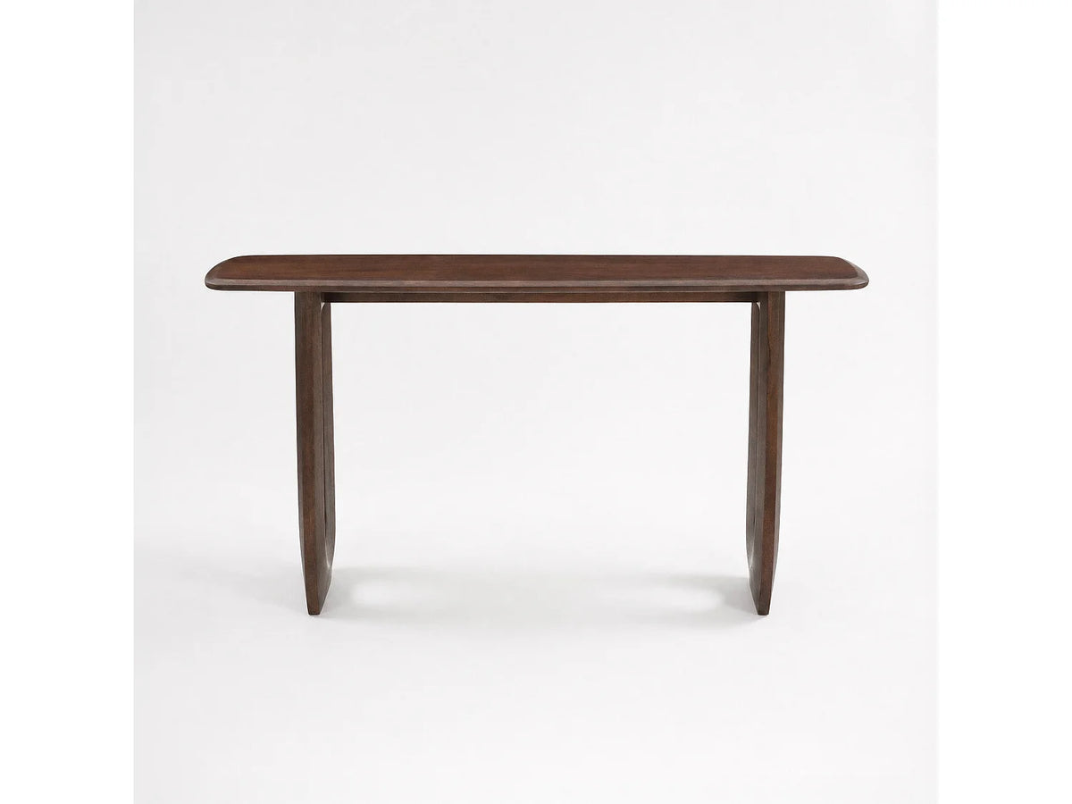 Console Japandi pieds arches en bois de manguier massif marron foncé 150 x 80 cm - Maya