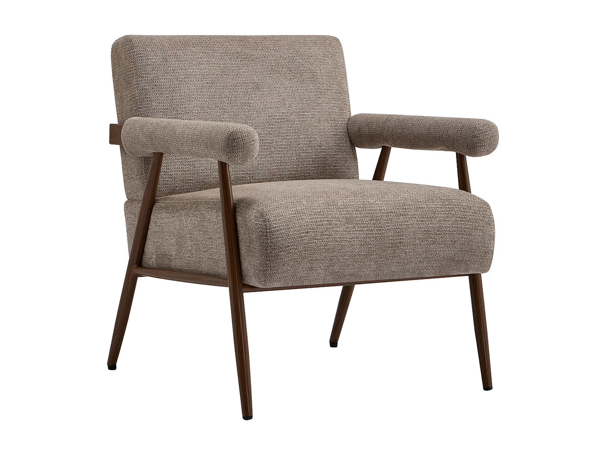 Fauteuil Japandi en tissu texturé taupe avec pieds effet bois - Mirosia