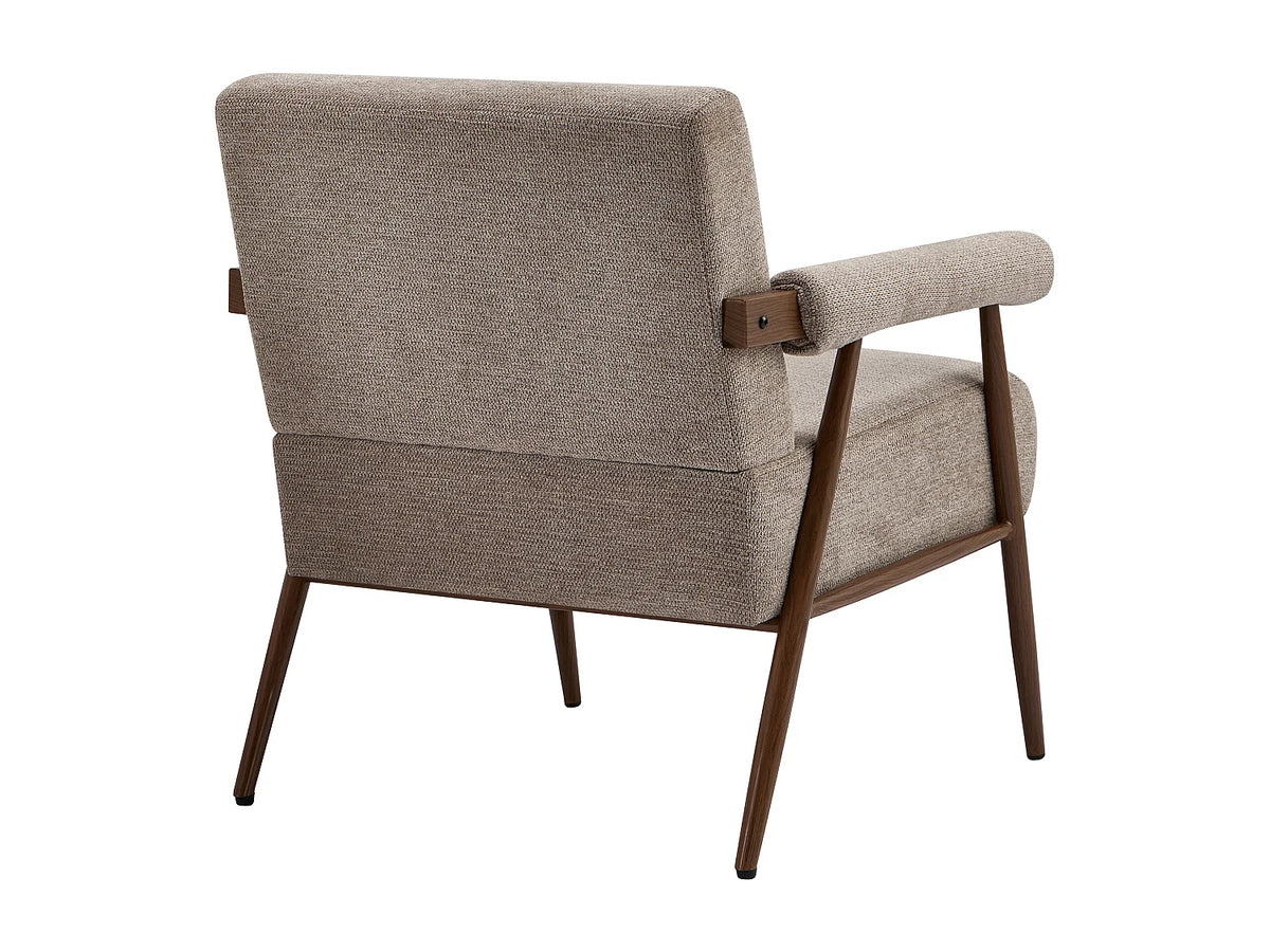Fauteuil Japandi en tissu texturé taupe avec pieds effet bois - Mirosia