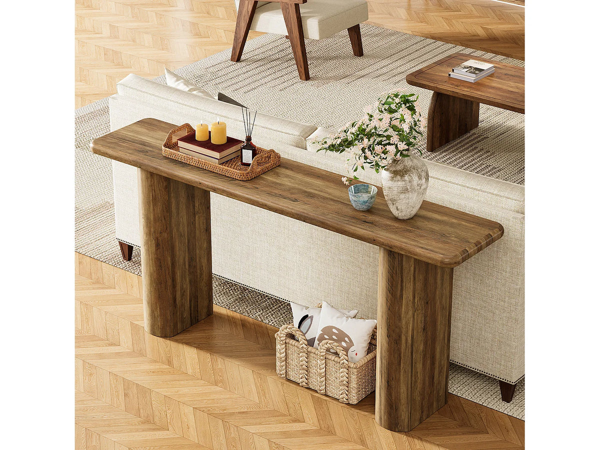 Console Japandi étroite piètement en U en MDF effet bois marron 160 x 80 cm