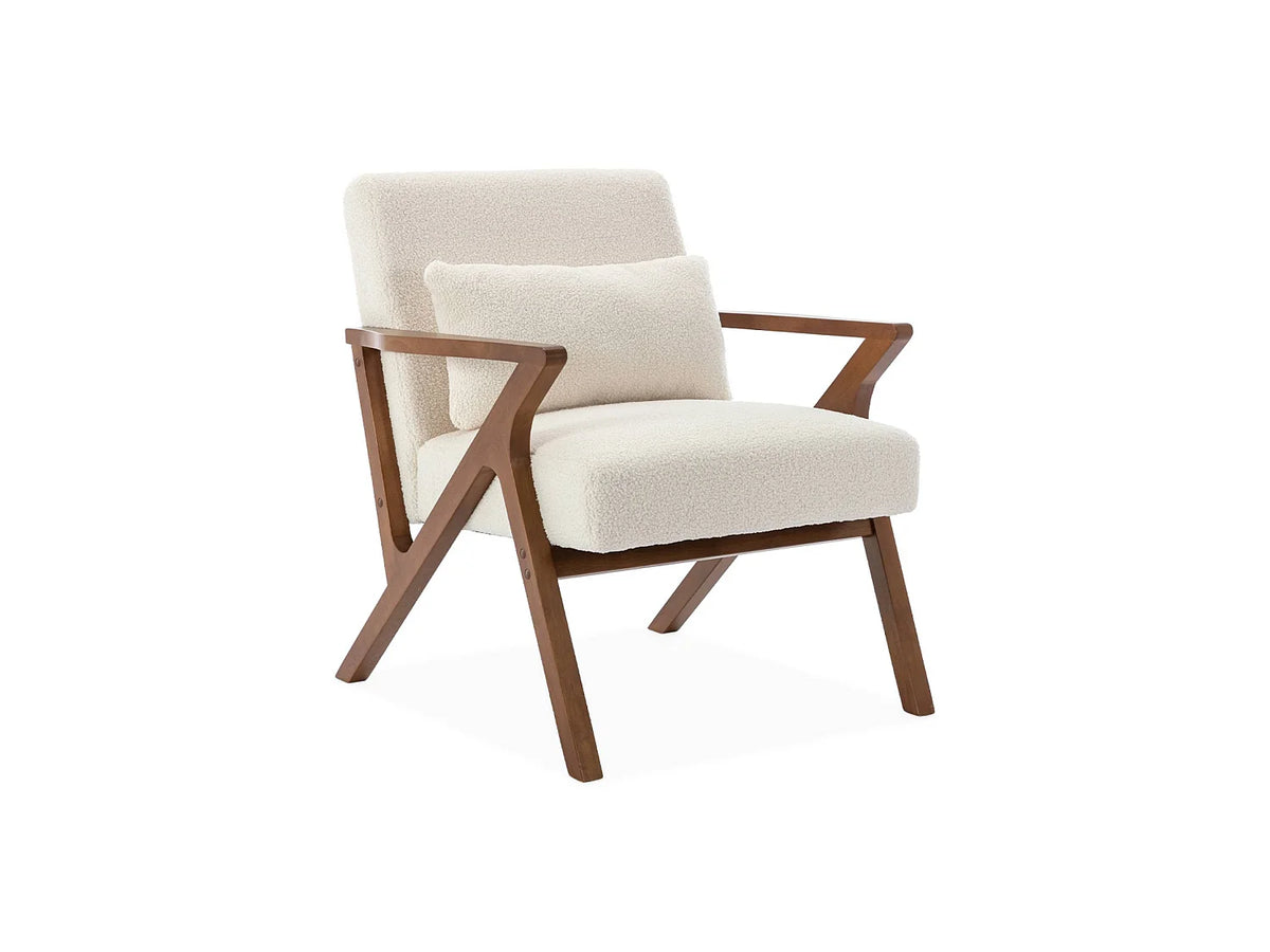 Fauteuil Japandi en bois d'hévéa et bouclette crème - Antoine