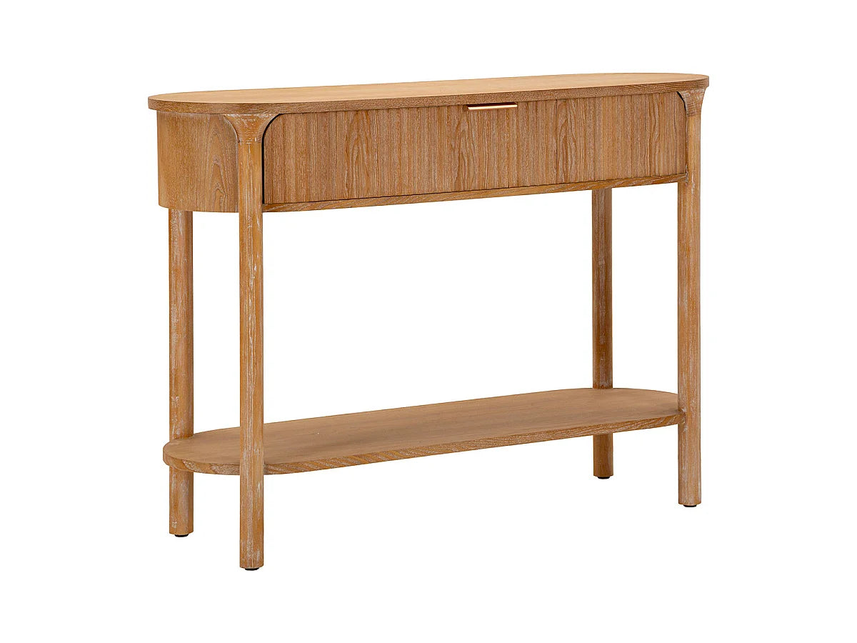 Console Japandi 1 tiroir et 1 étagère en bois de sapin naturel 110 x 80 cm - Ernesto