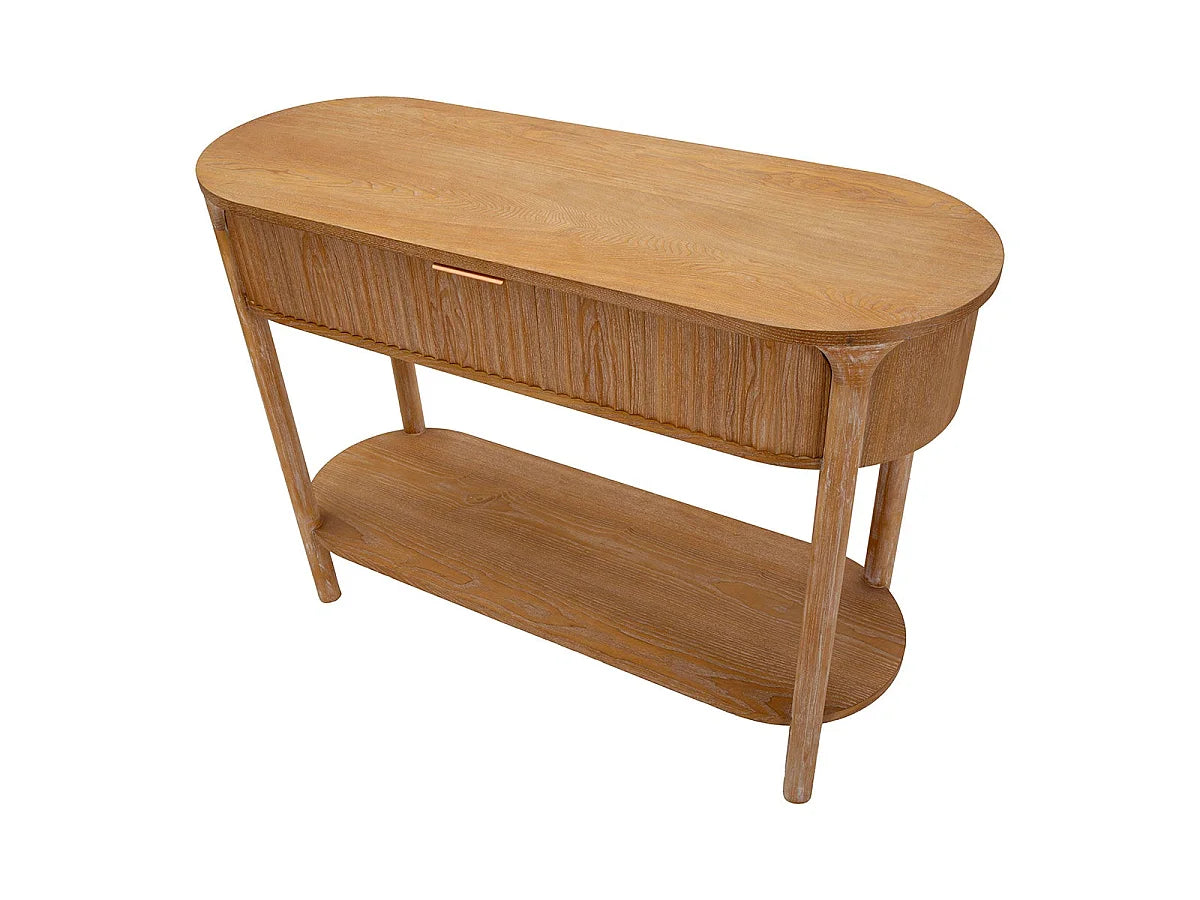 Console Japandi 1 tiroir et 1 étagère en bois de sapin naturel 110 x 80 cm - Ernesto