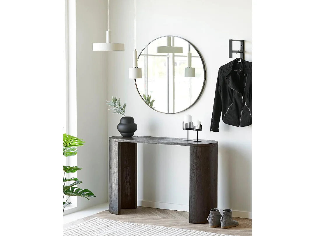 Console Japandi aux extrémités arrondies en bois brun foncé 114 x 75 cm - Jorun
