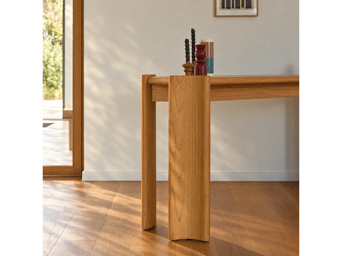 Console Japandi piètement galbé en bois de mindi naturel 164 x 80 cm - Alvar