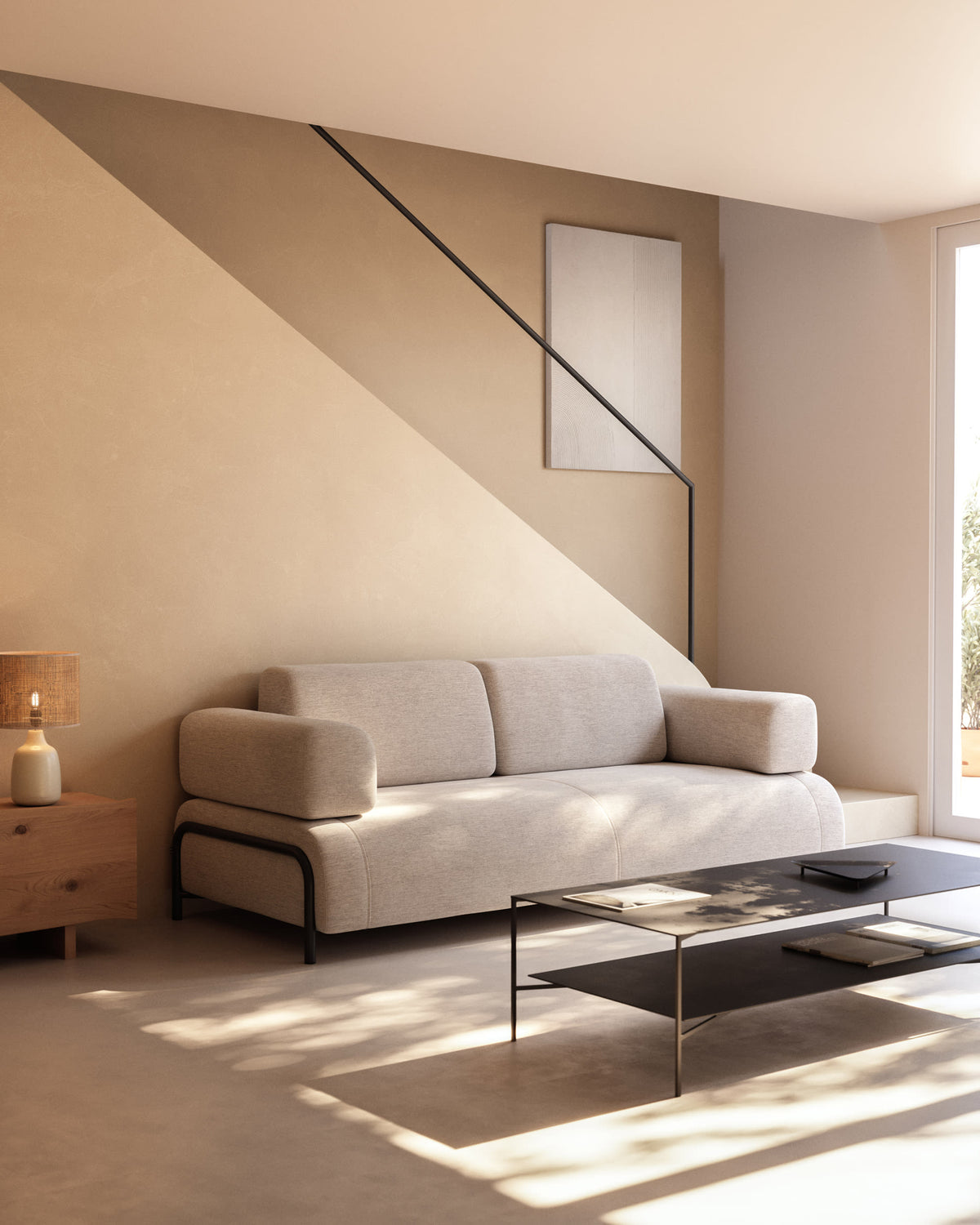 Canapé Japandi 3 places beige grisâtre 232 cm - Compo