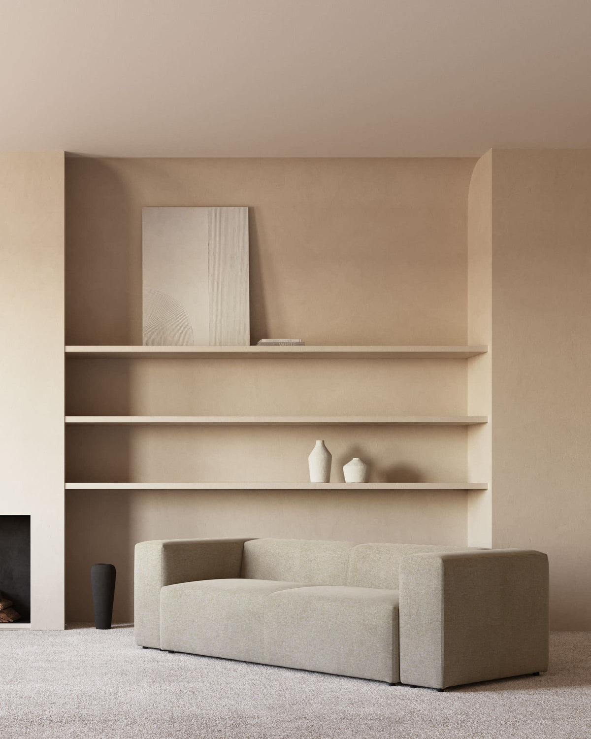 Canapé Japandi 3 places en chenille beige 240 cm - Blok