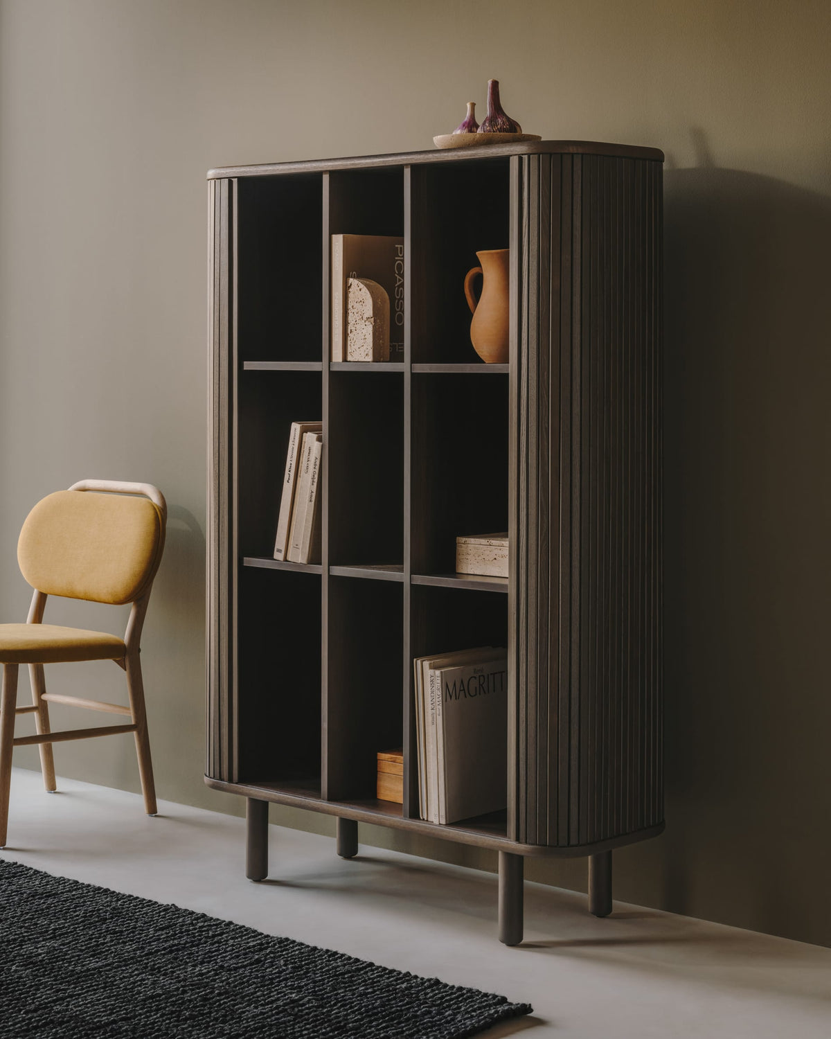 Buffet haut Japandi 2 portes en placage de frêne finition foncée 110 x 160 cm - Mailen