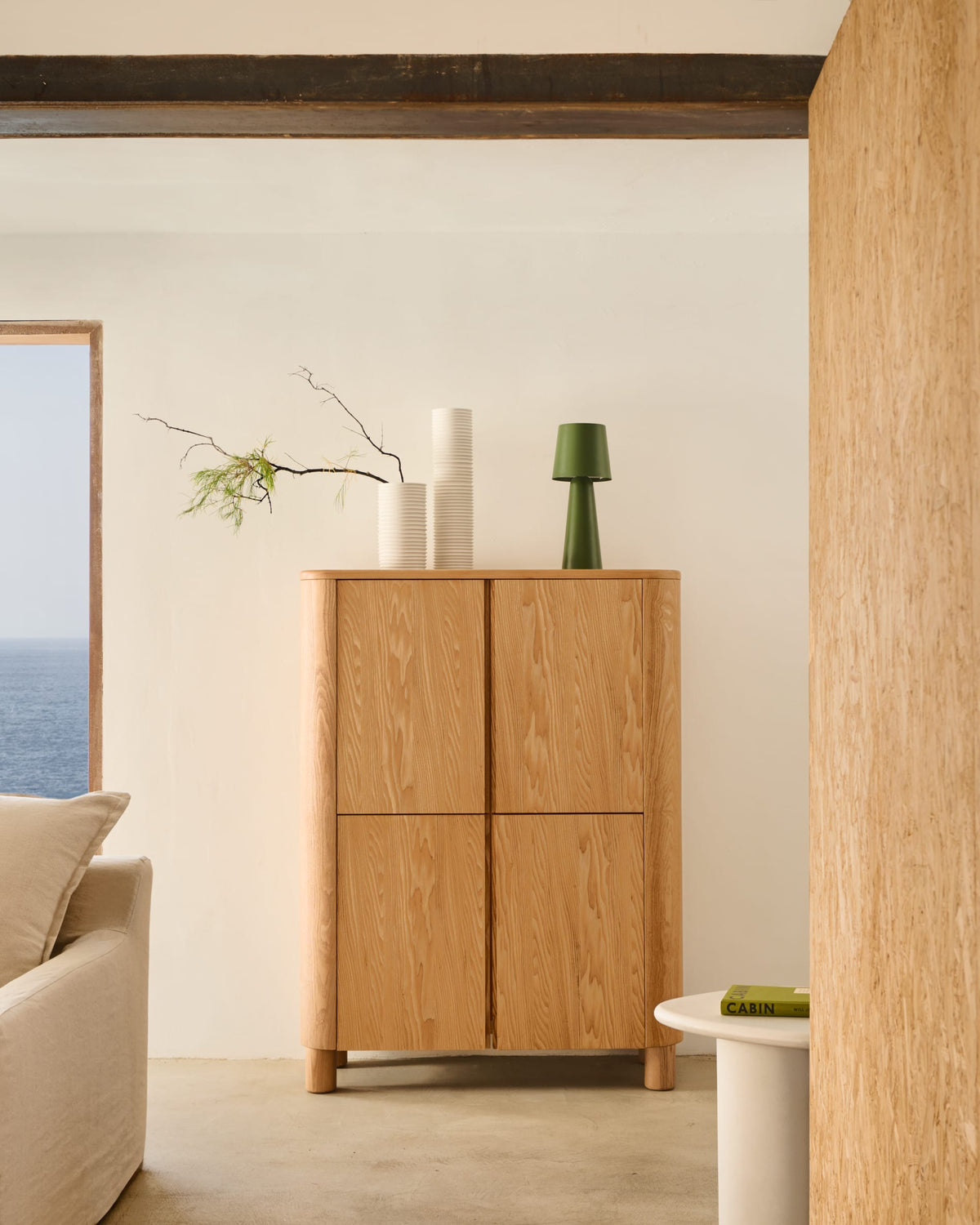 Buffet haut Japandi en contreplaqué de frêne 100 x 134 cm - Salaya