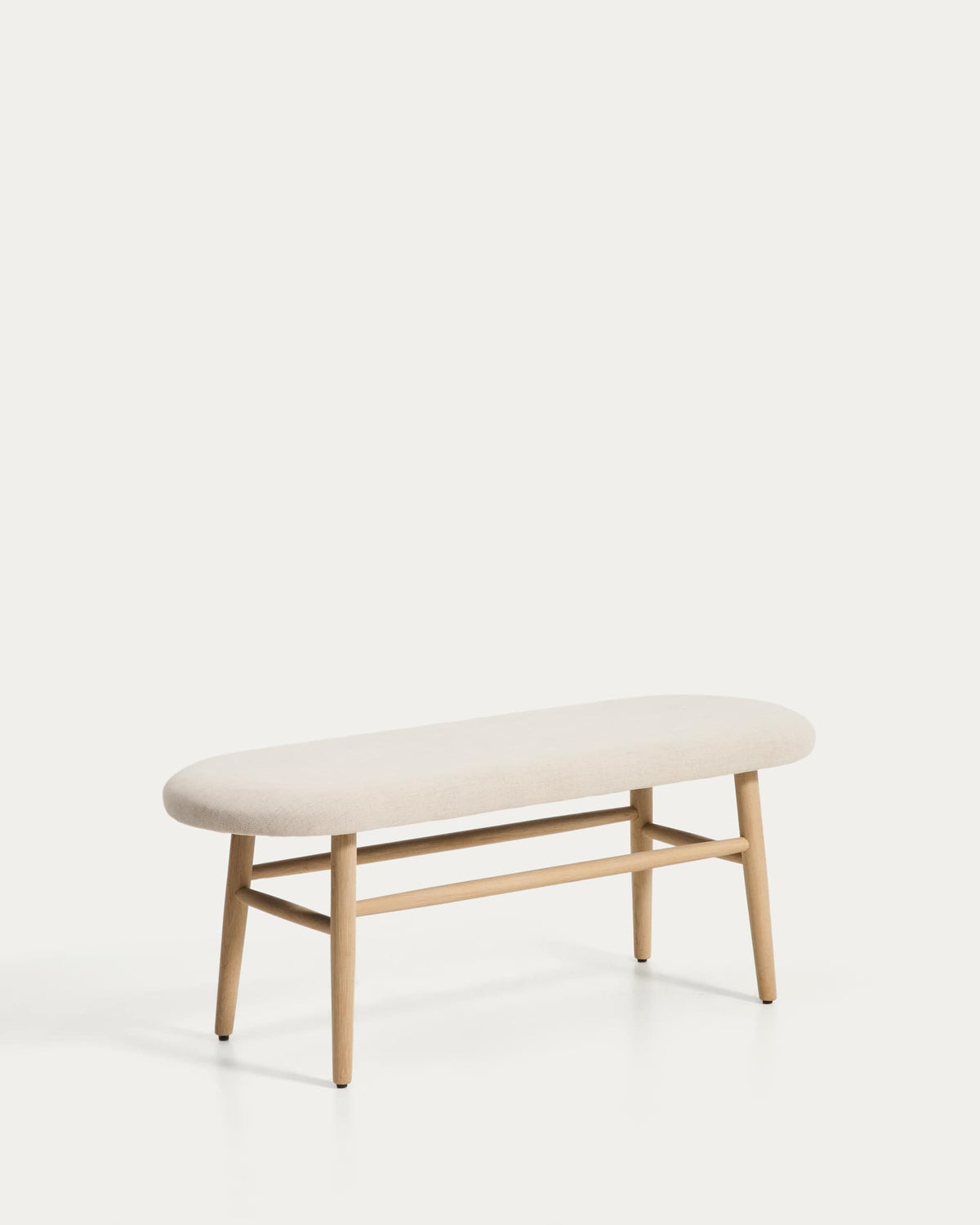 Banc Japandi en chenille beige et bois de chêne 122 cm - Helda