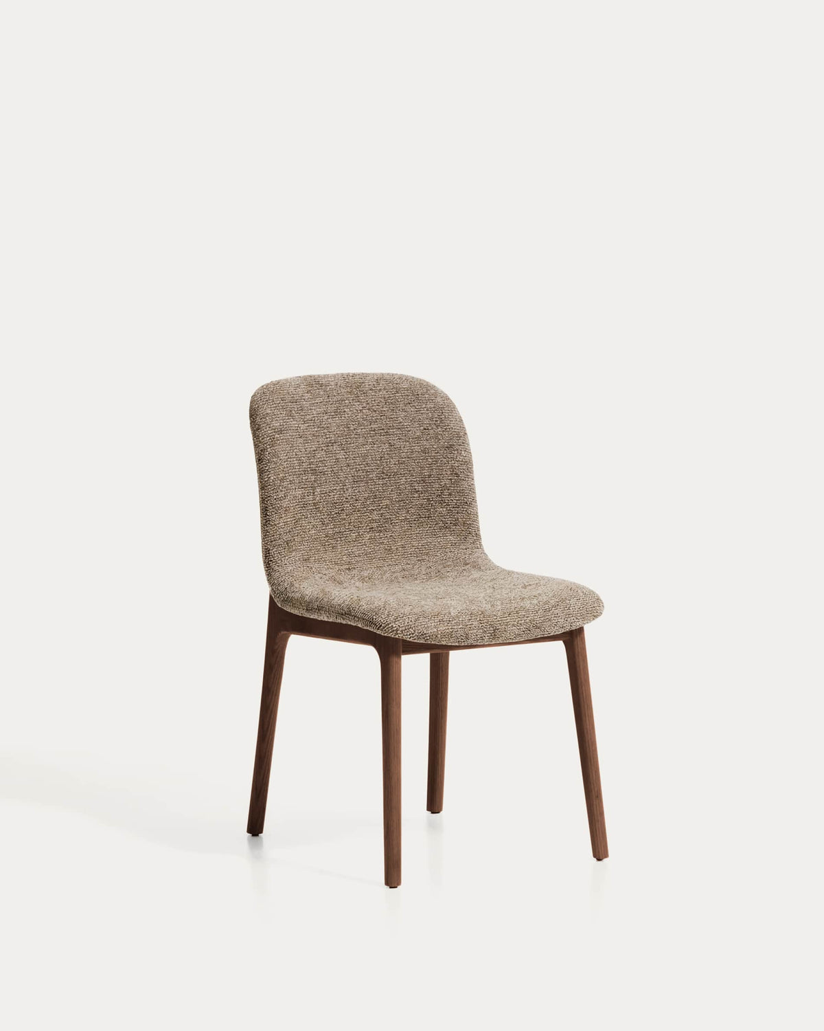 Chaise Japandi en chenille marron avec pieds en bois de chêne finition noyer - Elnor