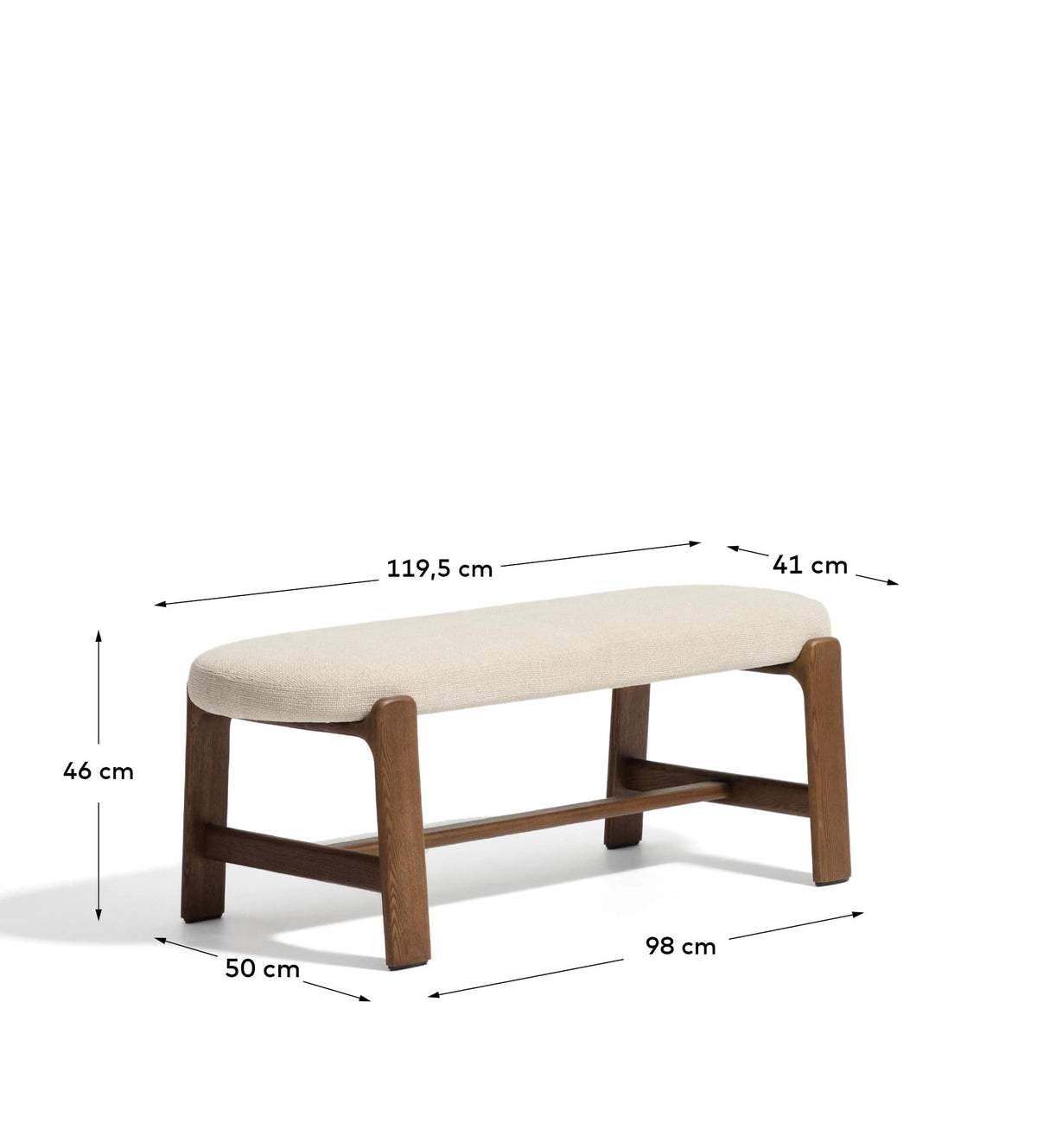 Banc Japandi en chenille beige et bois de frêne finition ton noyer 120 cm - Granite
