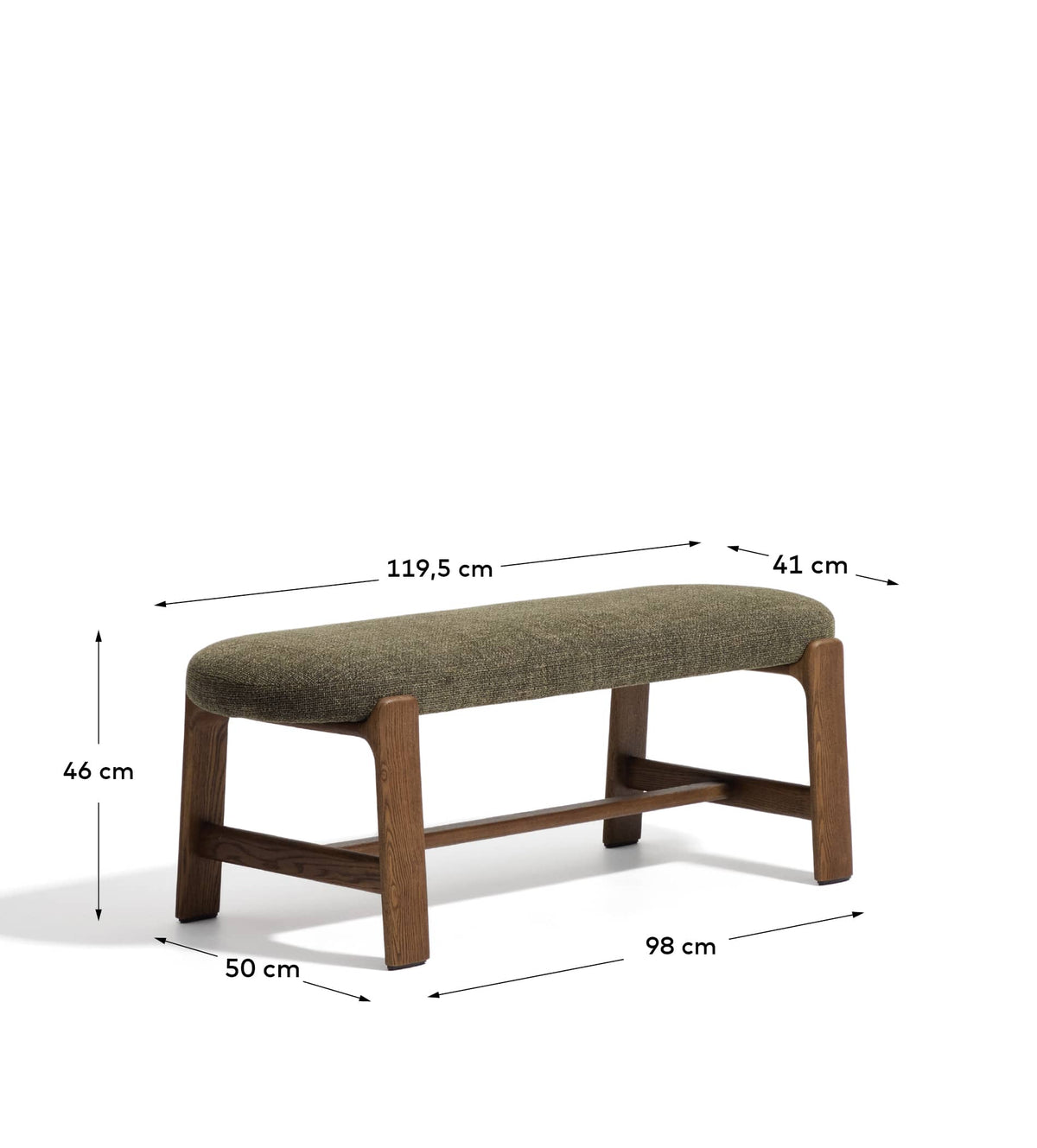 Banc Japandi en chenille verte et bois de frêne finition ton noyer 120 cm - Granite