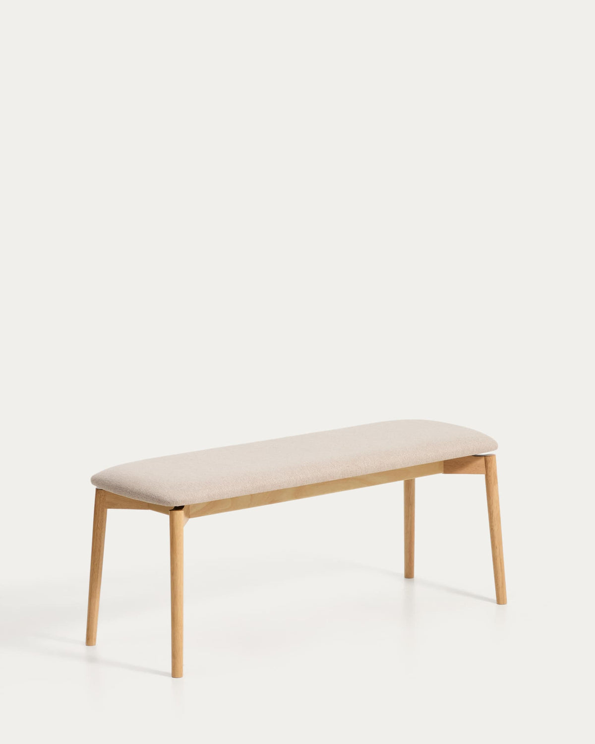 Banc Japandi en placage de chêne ton naturel et chenille beige 122 cm - Evera