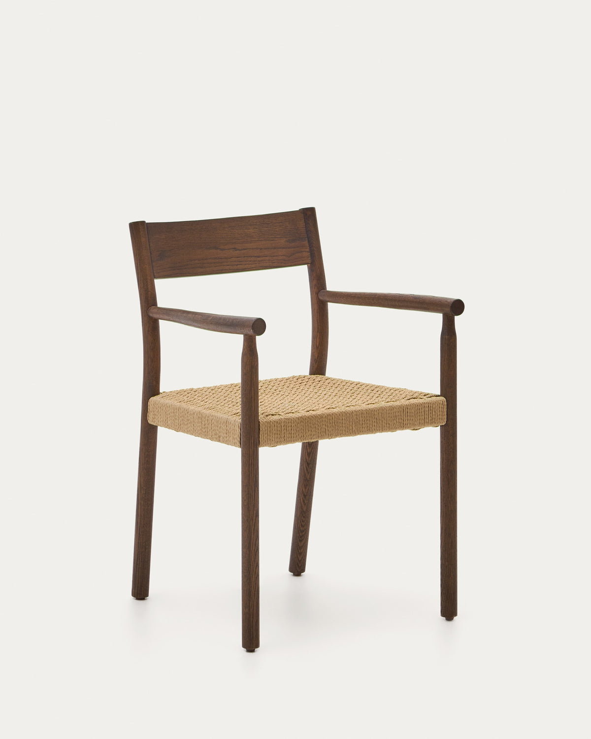 Chaise Japandi en bois de chêne massif avec finition noyer et assise en corde - Yalia