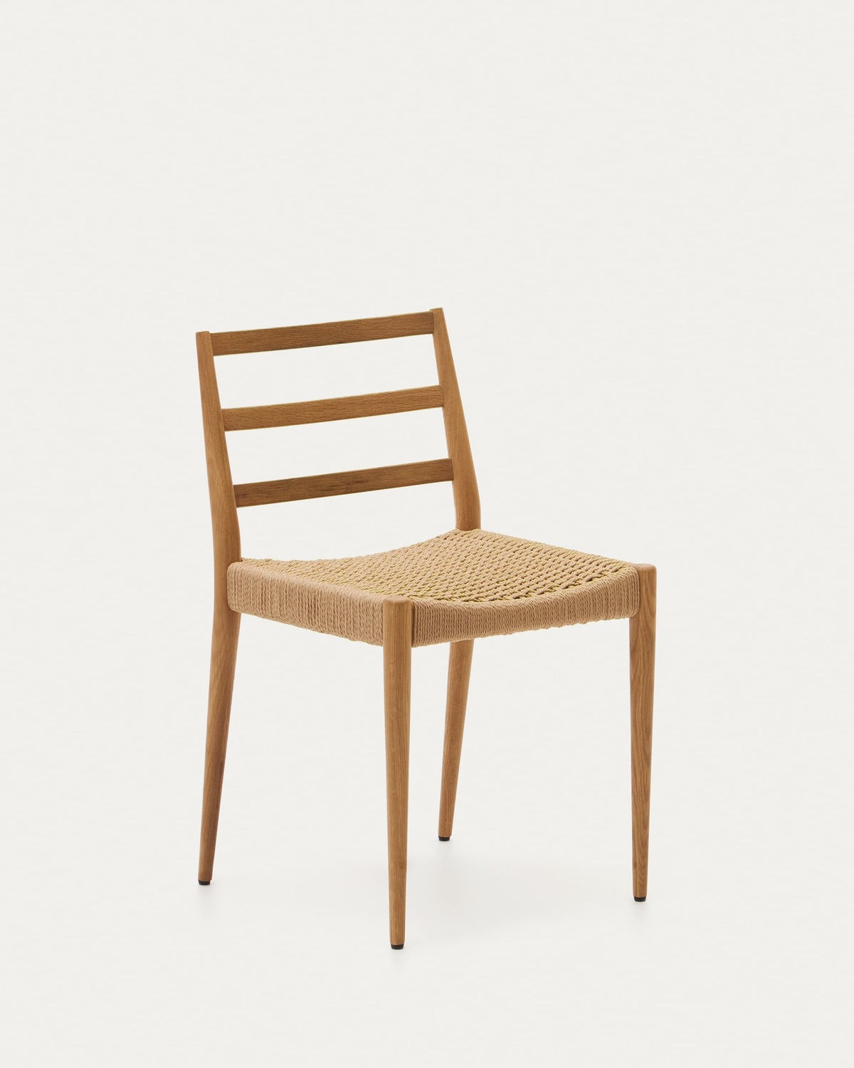 Chaise Japandi en bois de chêne massif avec finition naturelle et assise en corde - Analy
