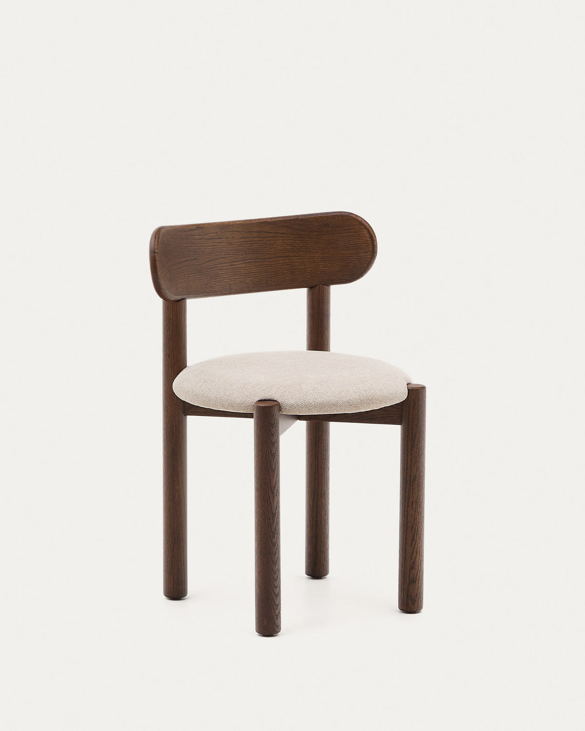 Chaise Japandi en tissu chenille marron et structure en bois de chêne finition noyer - Nebai
