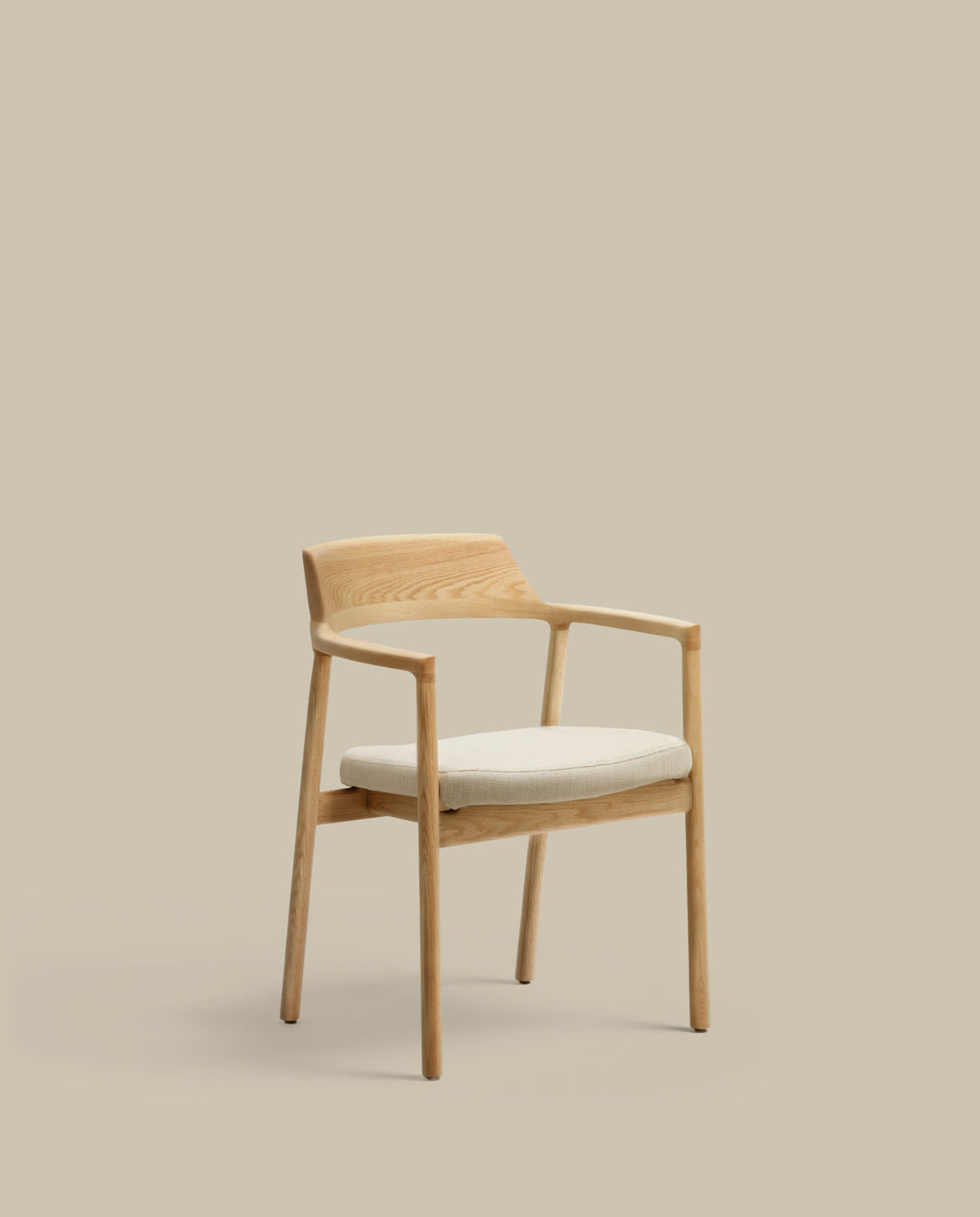 Chaise Japandi tissu chenille beige déhoussable bois de chêne finition naturelle - Alocs