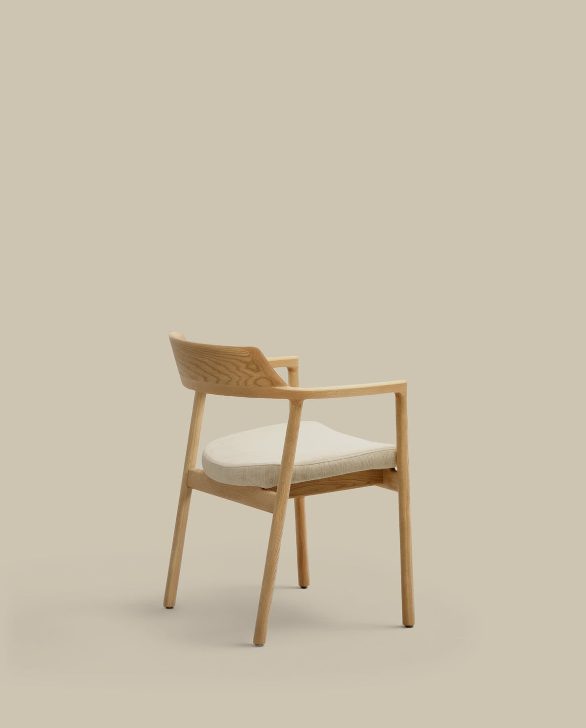 Chaise Japandi tissu chenille beige déhoussable bois de chêne finition naturelle - Alocs
