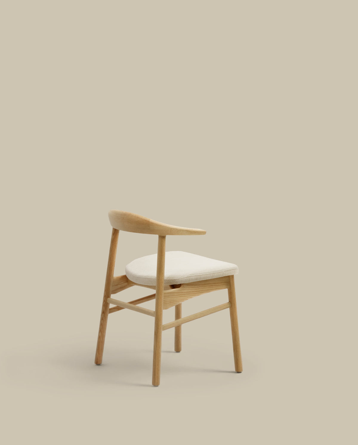 Chaise Japandi tissu chenille beige déhoussable bois de chêne finition naturelle - Timons