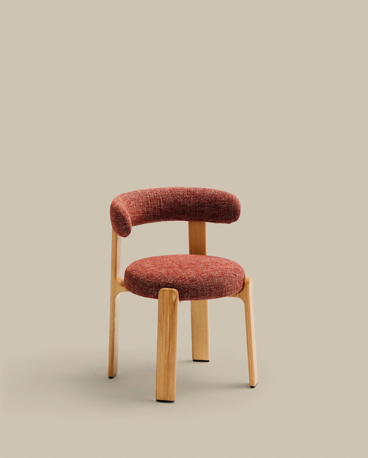 Chaise Japandi en tissu chenille terracotta et bois de frêne finition ton naturel - Granite